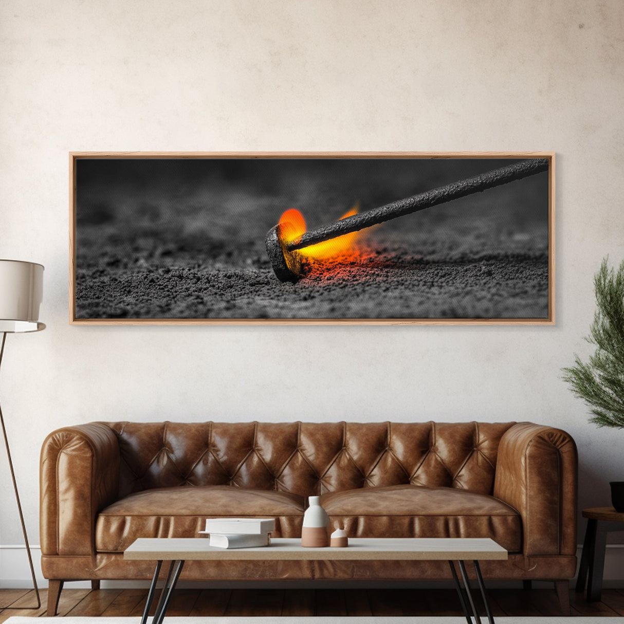 Branding Iron Fire, Industrial Glow Art, Rustic Ranch Scene, Cowboy Western Print, Canvas Print, Man Cave Wall Art, Farmhouse Decor