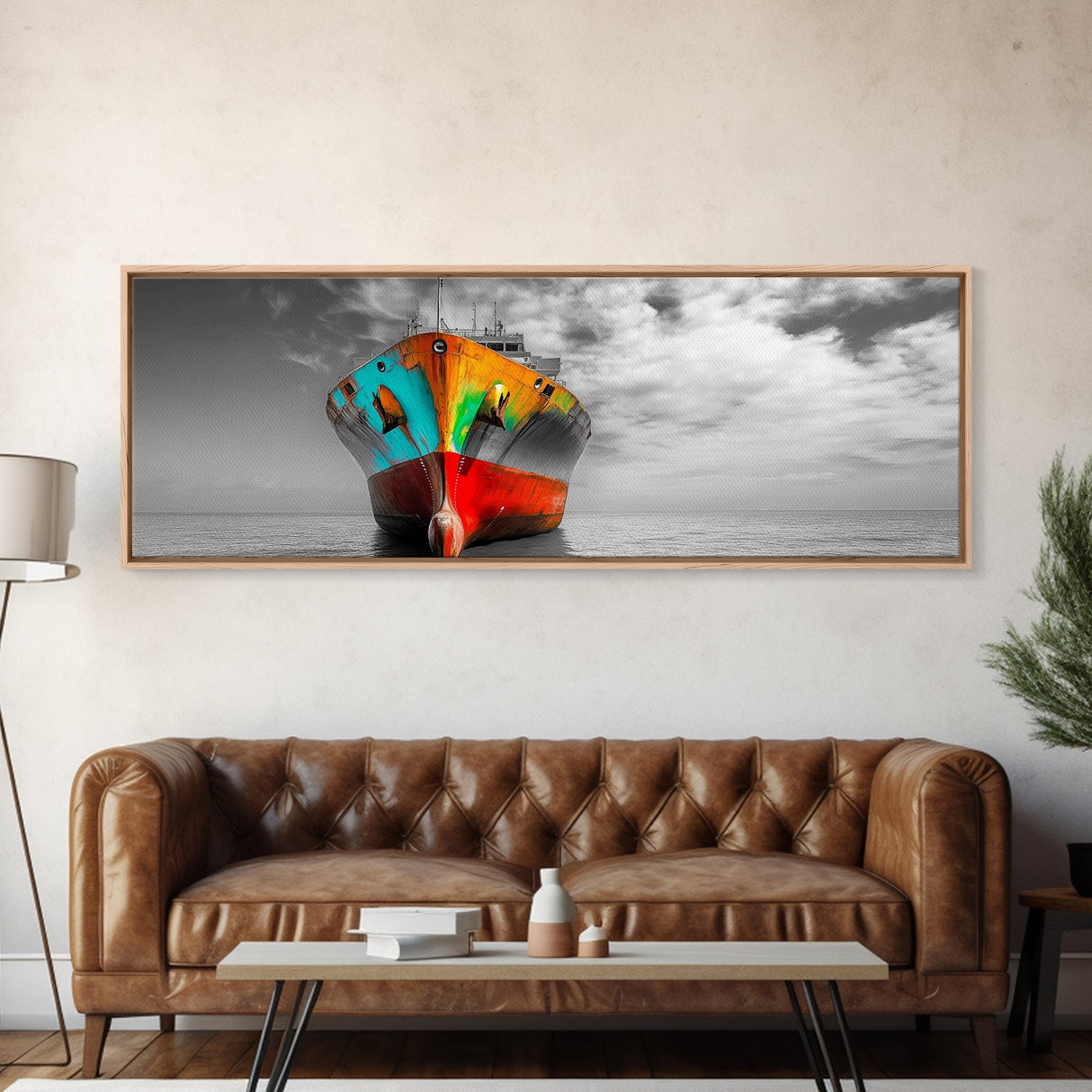 Colorful Ship, Rusty Boat, Ocean Photography, Seascape Wall Art, Framed Canvas Print, Coastal Decor, Nautical Theme, Man Cave Style