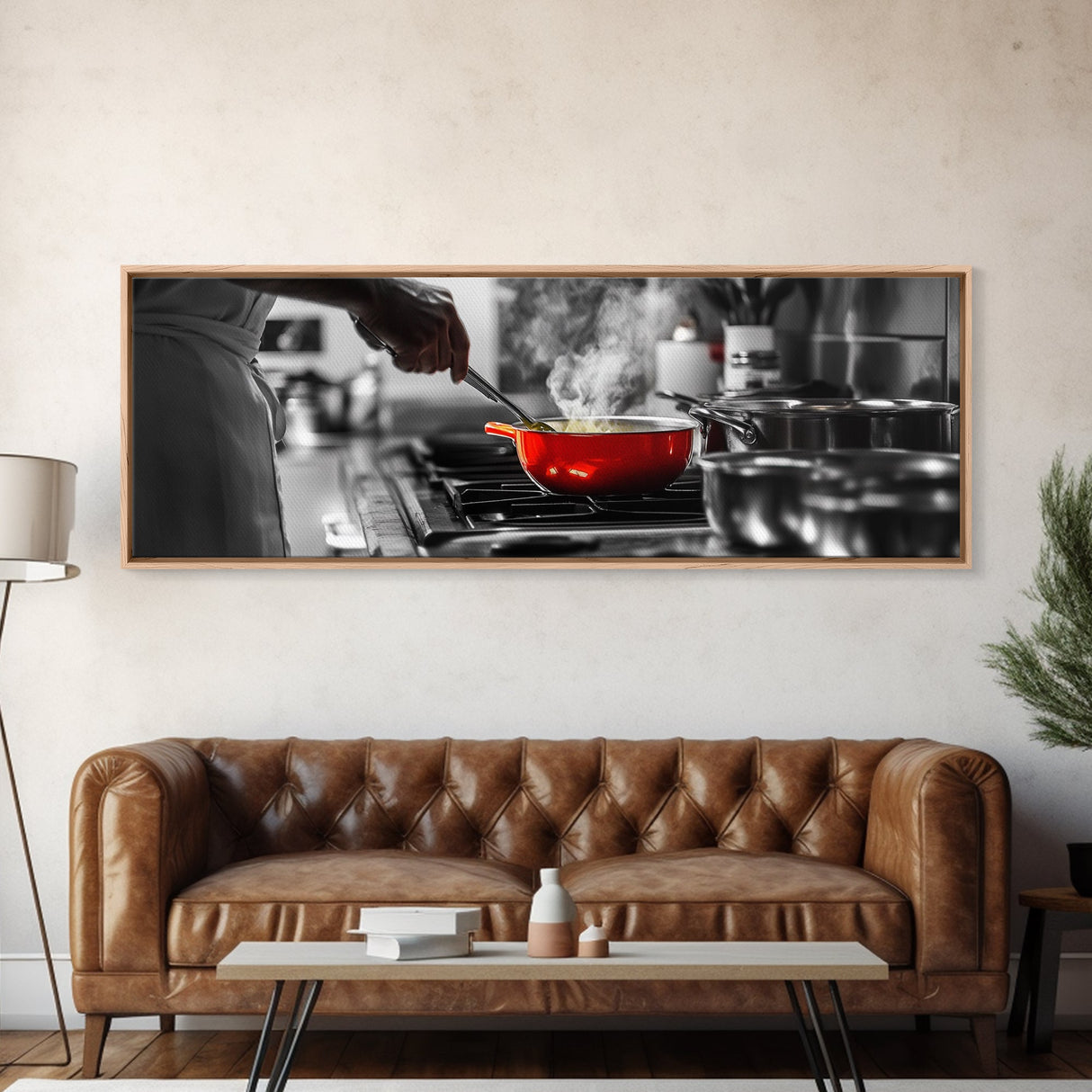 Red Cooking Pot, Steamy Kitchen Scene, Culinary Art Moment, Framed Canvas Print, Kitchen Wall Art, Modern Home Decor, Foodie Gift