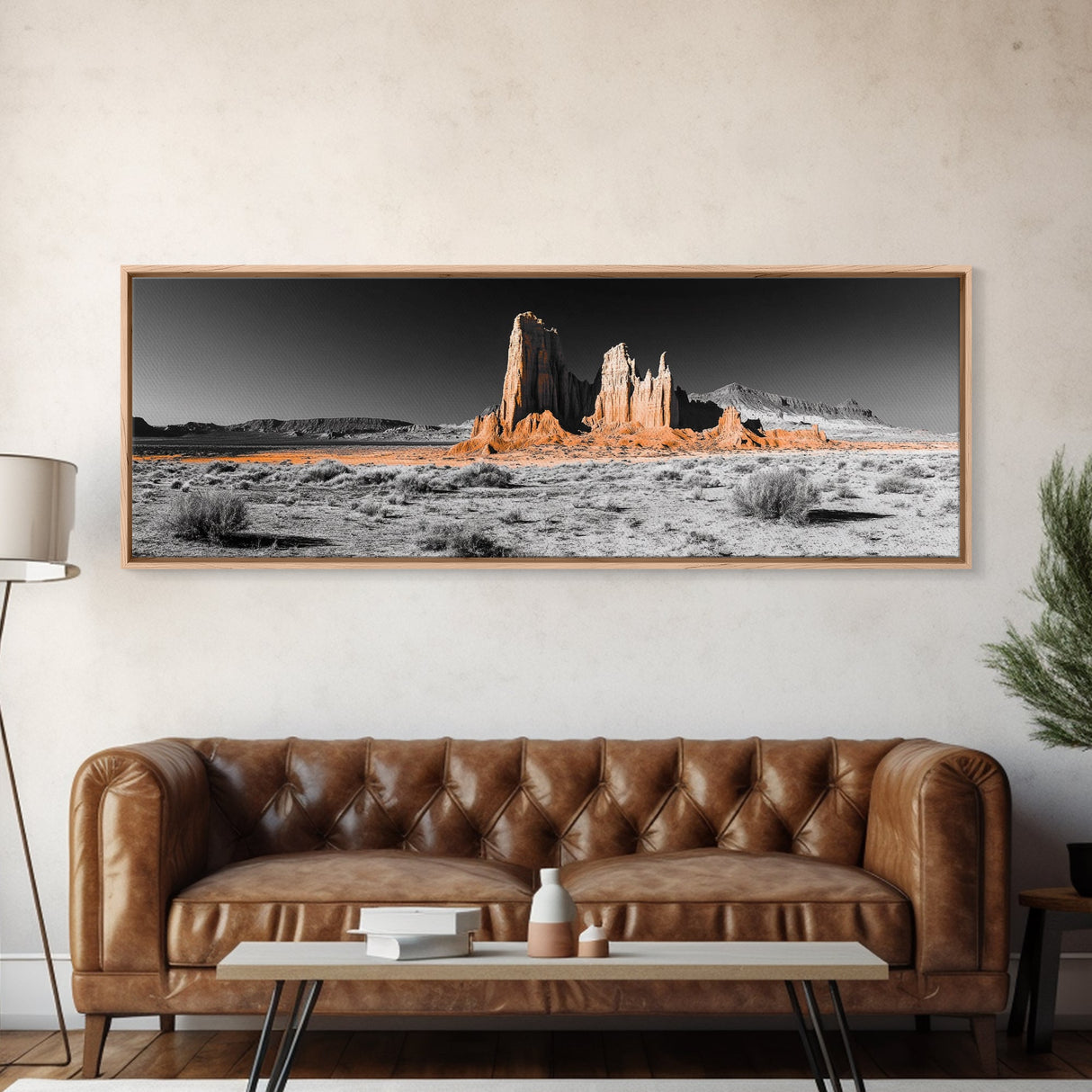 Desert Monolith Landscape, Orange Canyon Art, Southwest Nature Wall Decor, Framed Canvas Print, Rustic Home Art, Minimalist Earth Tones
