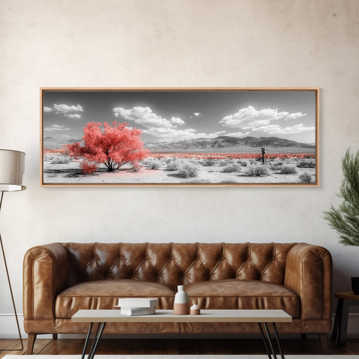 Vibrant Pink Tree, Desert Botanical Landscape, Bold Nature Art, Framed Canvas Print, Modern Wall Decor, Southwest Bedroom Statement