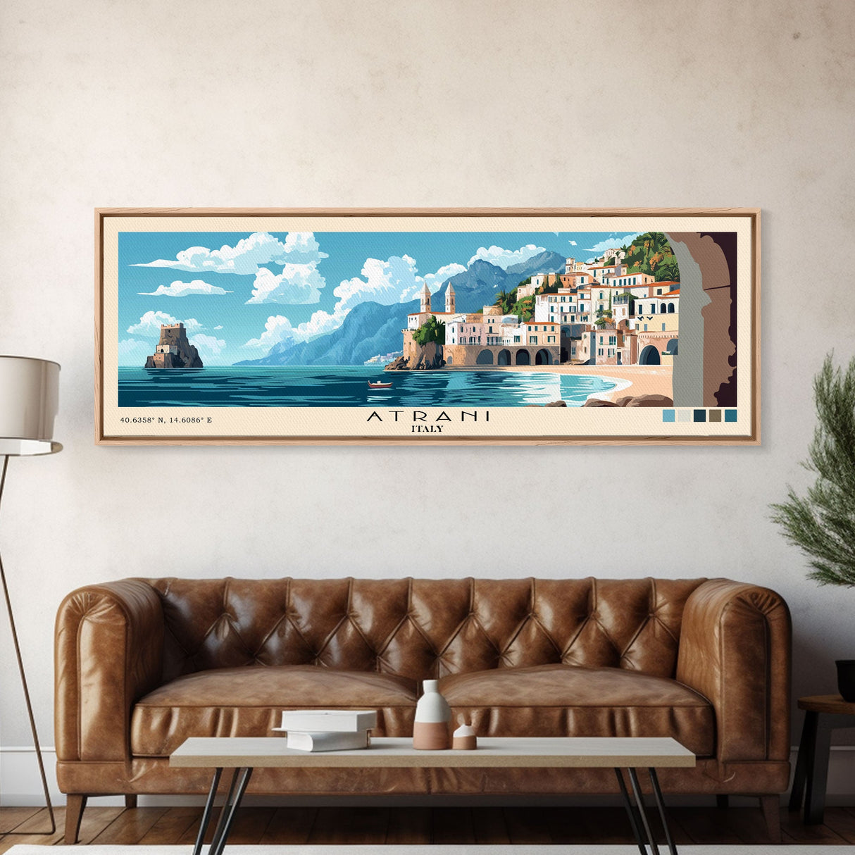 Atrani, Italy Panoramic Print, Vacation Gift, Italy Wall Art, Beach Painting, Beach Decor, Beach Or Lakehouse Art