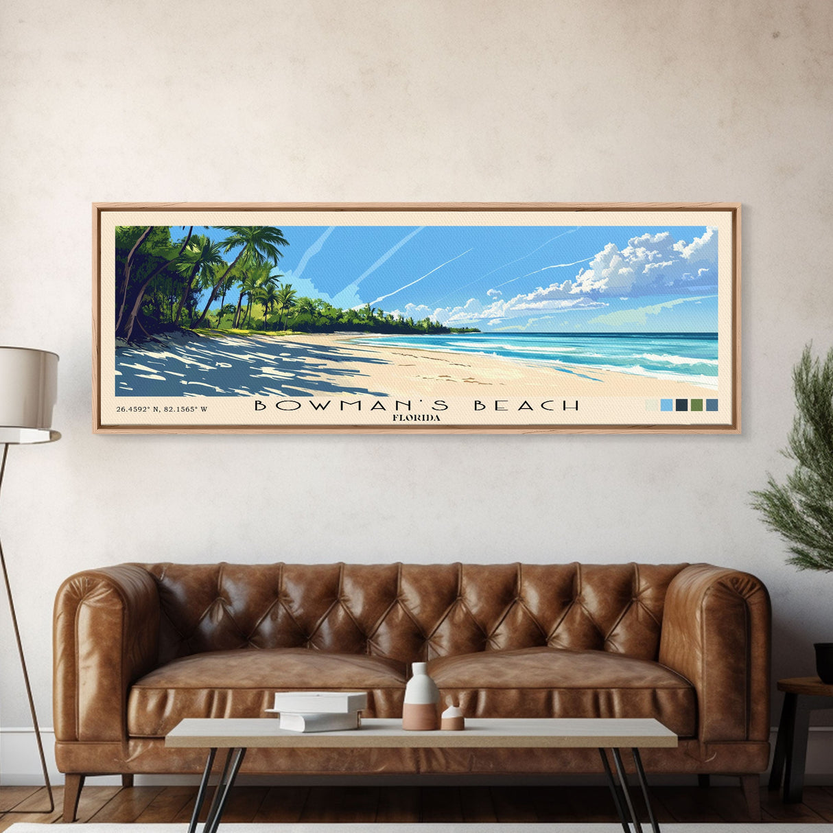 Bowman’s Beach, Florida Panoramic Print, Vacation Gift, Florida Wall Art, Beach Painting, Beach Decor, Large Wall Art, Wood Frame Art