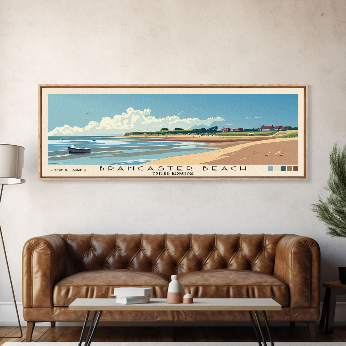 Brancaster Beach, United Kingdom Panoramic Beach Print, Vacation Gift, United Kingdom Wall Art, Framed Canvas Print, Framed Beach Painting