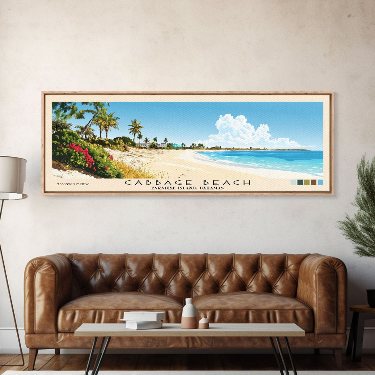 Cabbage Beach, Paradise Island, Bahamas Panoramic Print, Vacation Gift, Paradise Island, Bahamas Wall Art, Beach Painting, Beach Decor, Large Wall Art, Wood Frame Art