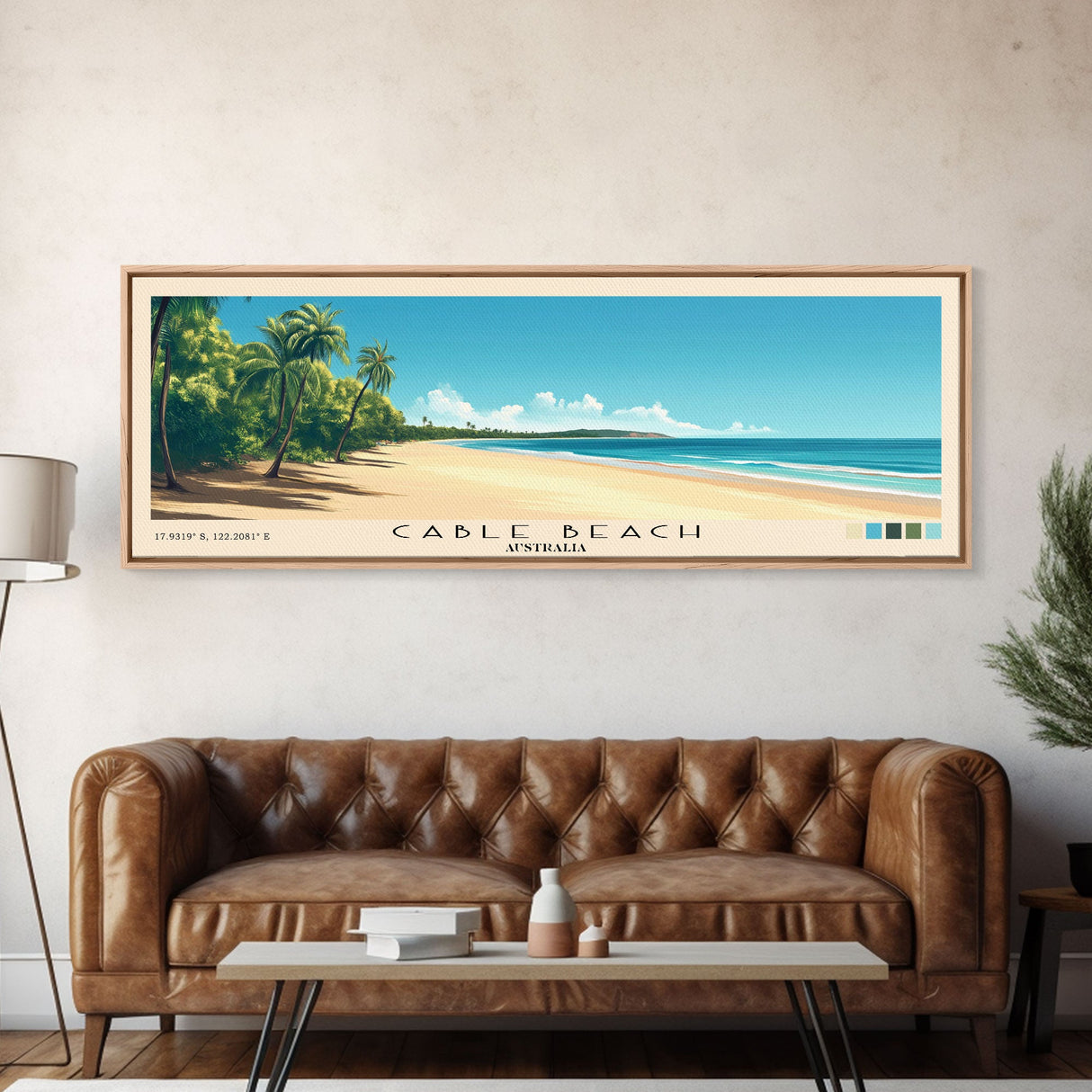 Cable Beach, Australia Panoramic Beach Print, Vacation Gift, Australia Wall Art, Framed Canvas Print, Framed Beach Painting