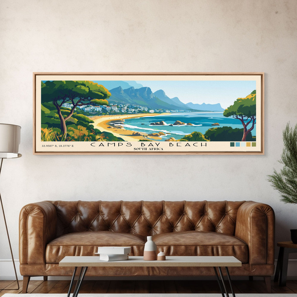 Camps Bay Beach, South Africa Panoramic Beach Print, Vacation Gift, South Africa Wall Art, Framed Canvas Print, Framed Beach Painting