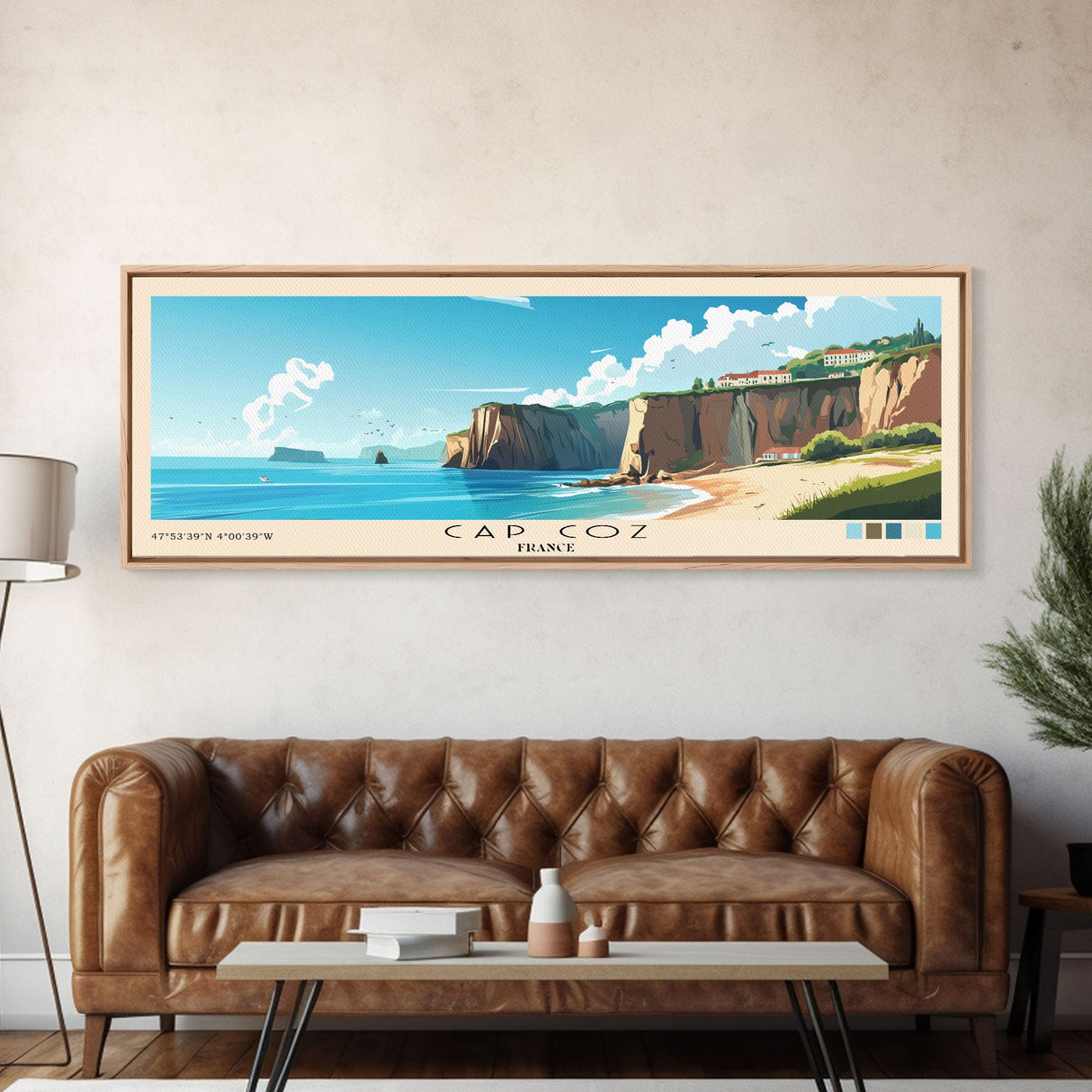 Cap Coz, France Panoramic Print, Vacation Gift, France Wall Art, Beach Painting, Beach Decor, Large Wall Art, Wood Frame Art