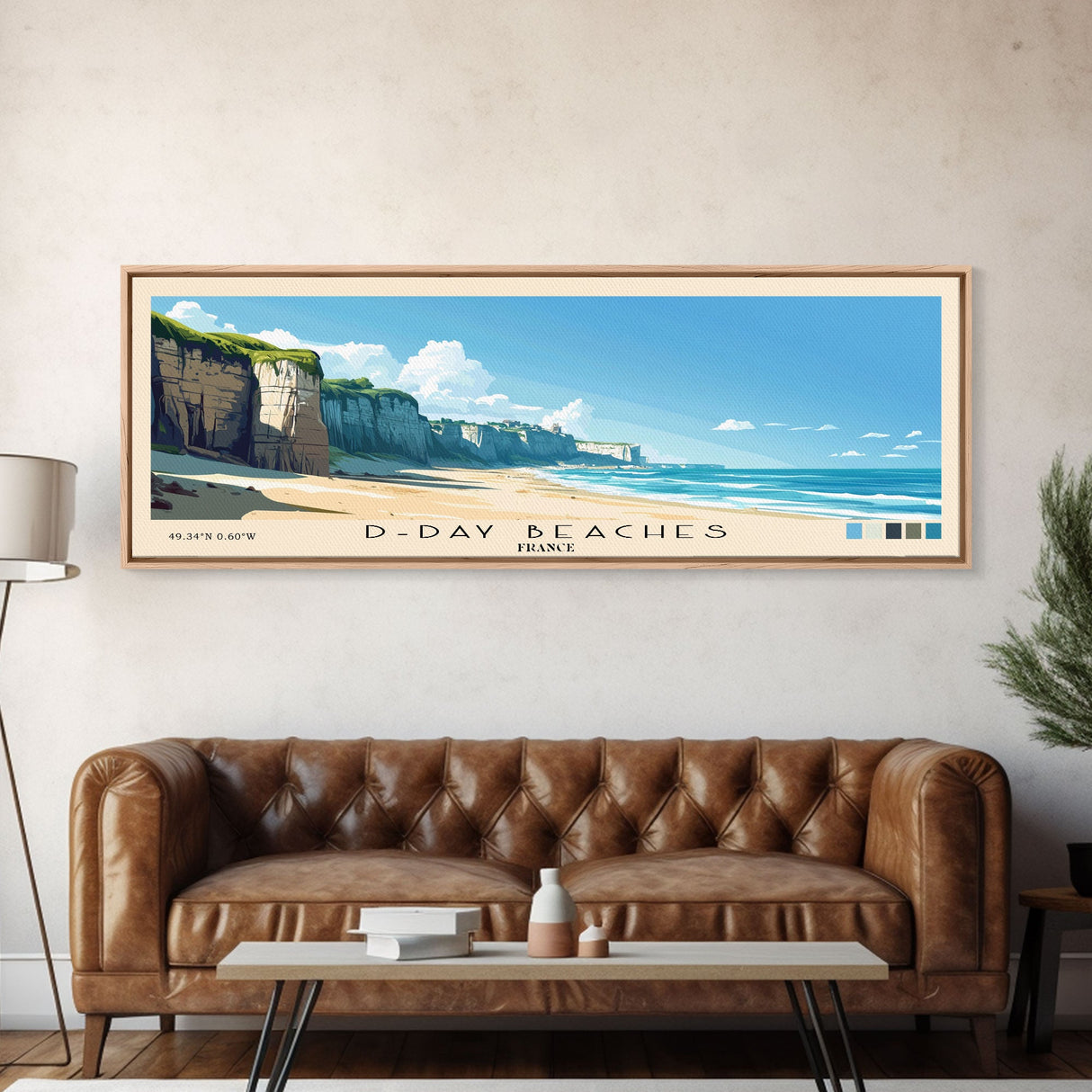 D-Day beaches, France Panoramic Beach Print, Vacation Gift, France Wall Art, Framed Canvas Print, Framed Beach Painting