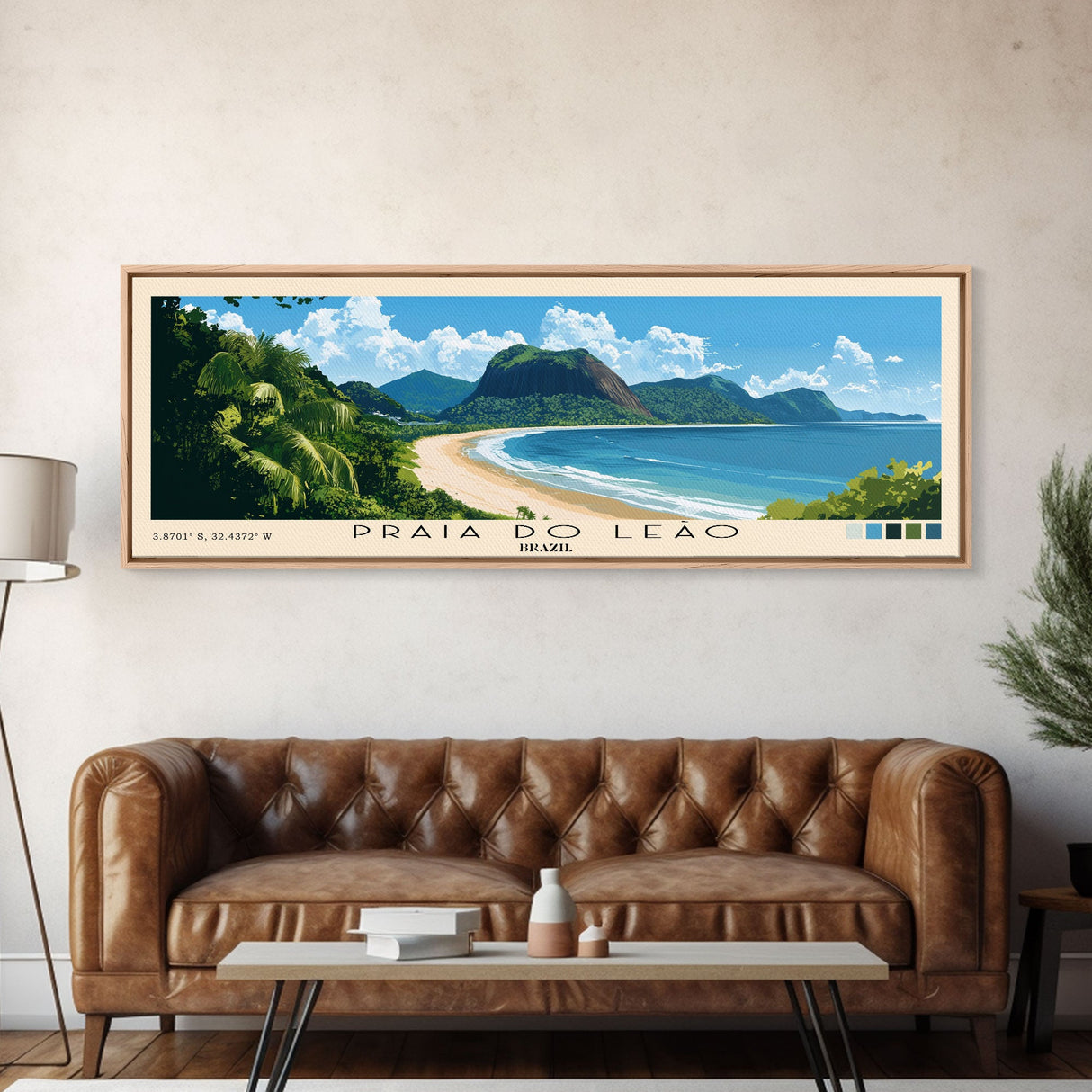 Praia do Leão, Brazil Panoramic Beach Print, Vacation Gift, Brazil Wall Art, Framed Canvas Print, Framed Beach Painting