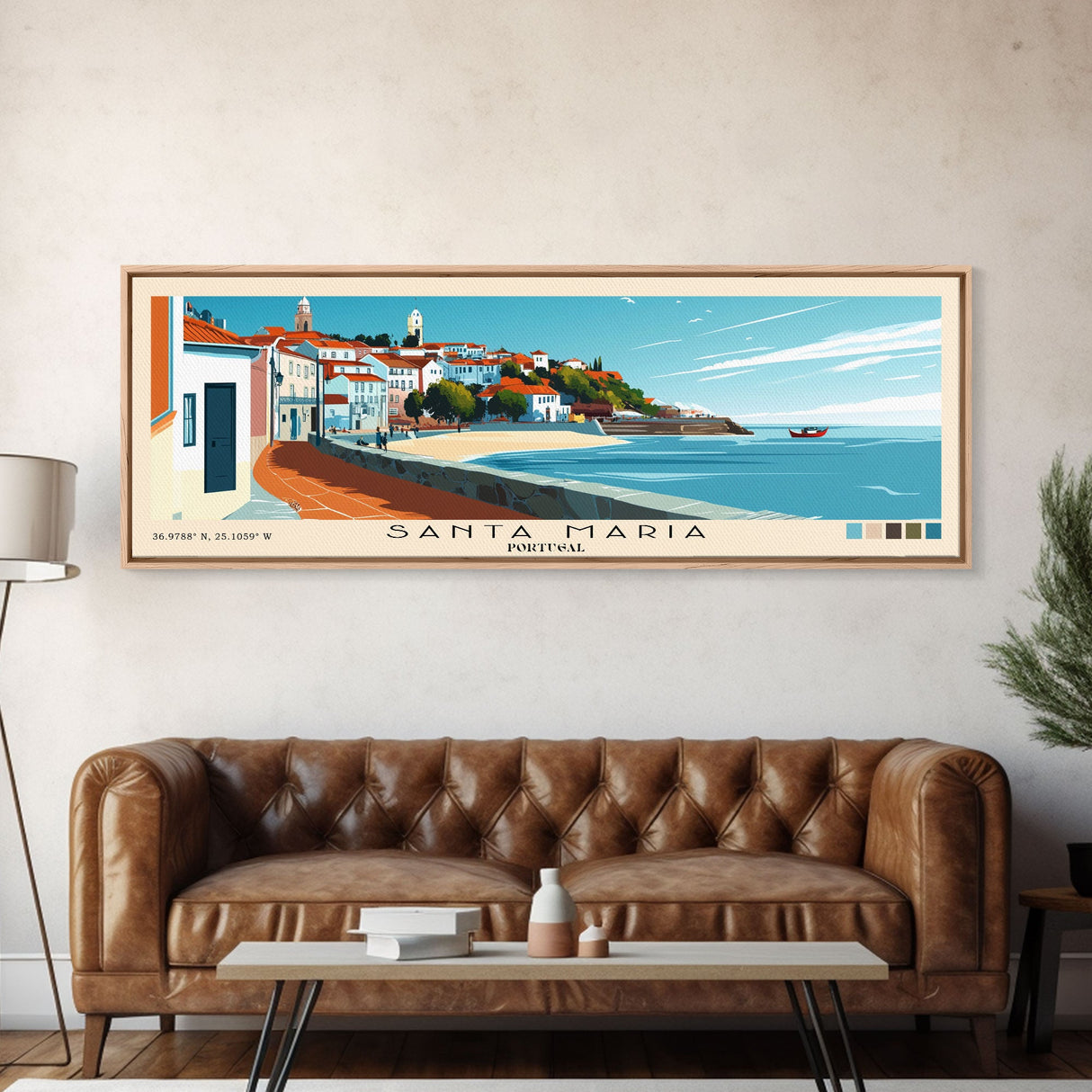 Santa Maria, Portugal Panoramic Beach Print, Vacation Gift, Portugal Wall Art, Beach Painting, Beach Decor, Beach Painting
