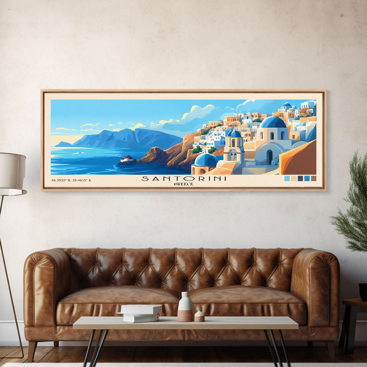 Santorini, Greece Panoramic Print, Vacation Gift, Greece Wall Art, Vacation Wall Art, Vacatation Memories, Beach Decor, Beach Or Lakehouse Art