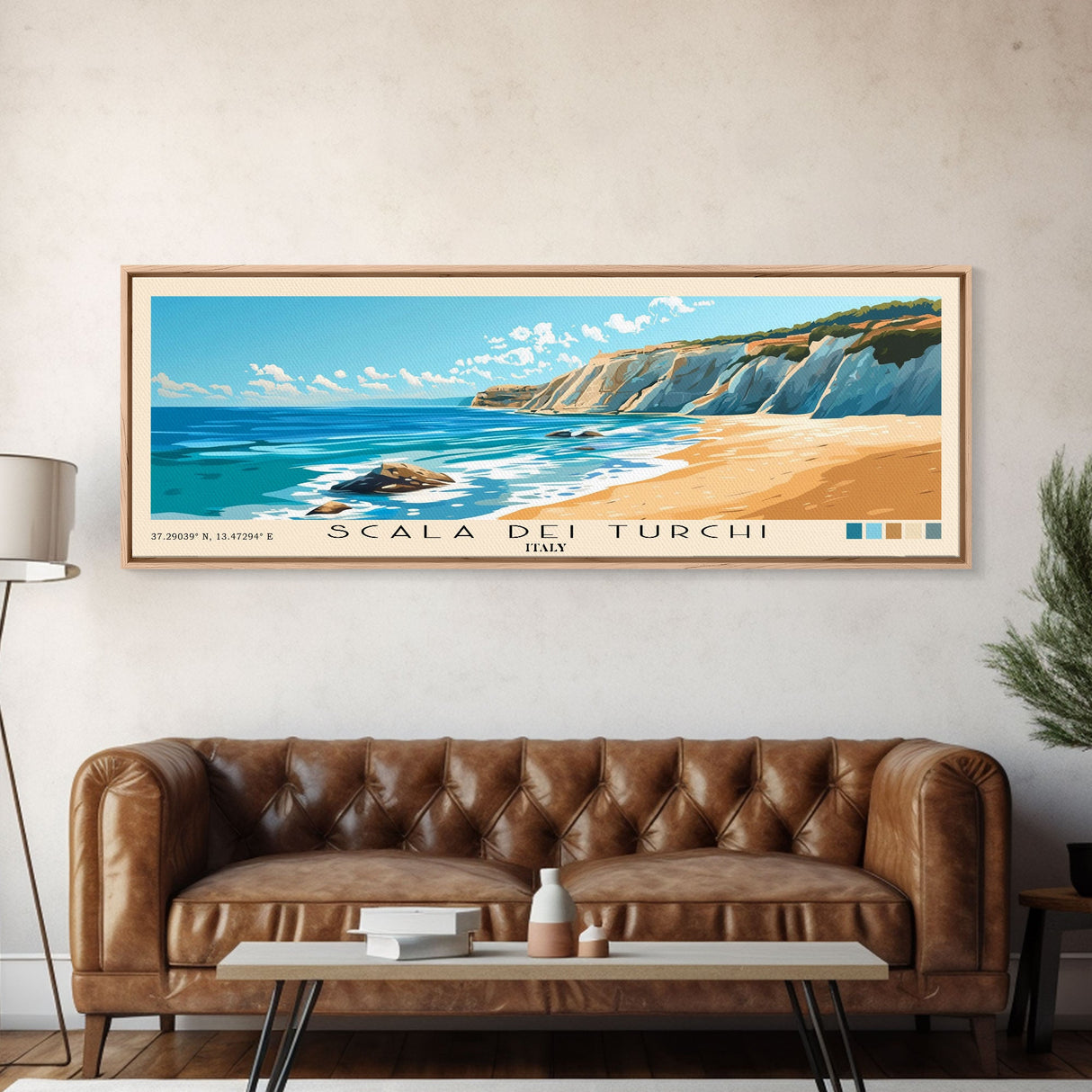 Scala dei Turchi, Italy Panoramic Print, Vacation Gift, Italy Wall Art, Beach Painting, Beach Decor, Large Wall Art, Wood Frame Art