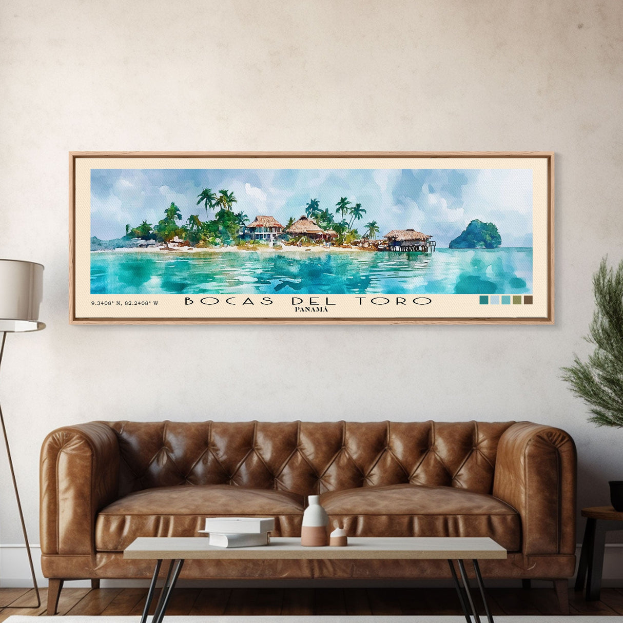 Bocas del Toro , Panamá Watercolor Beach Print, Vacation Gift, Panamá Wall Art, Framed Canvas Print, Framed Beach Painting