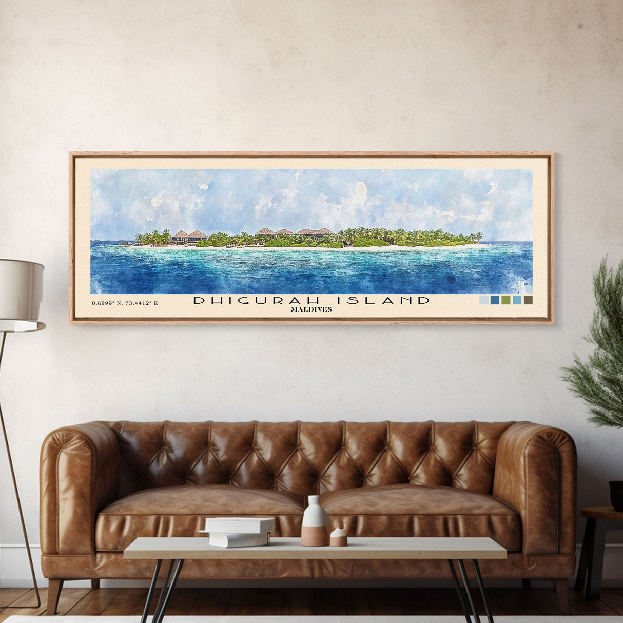 Dhigurah Island, Maldives Watercolor Print, Vacation Gift, Maldives Wall Art, Beach Painting, Beach Decor, Large Wall Art, Wood Frame Art