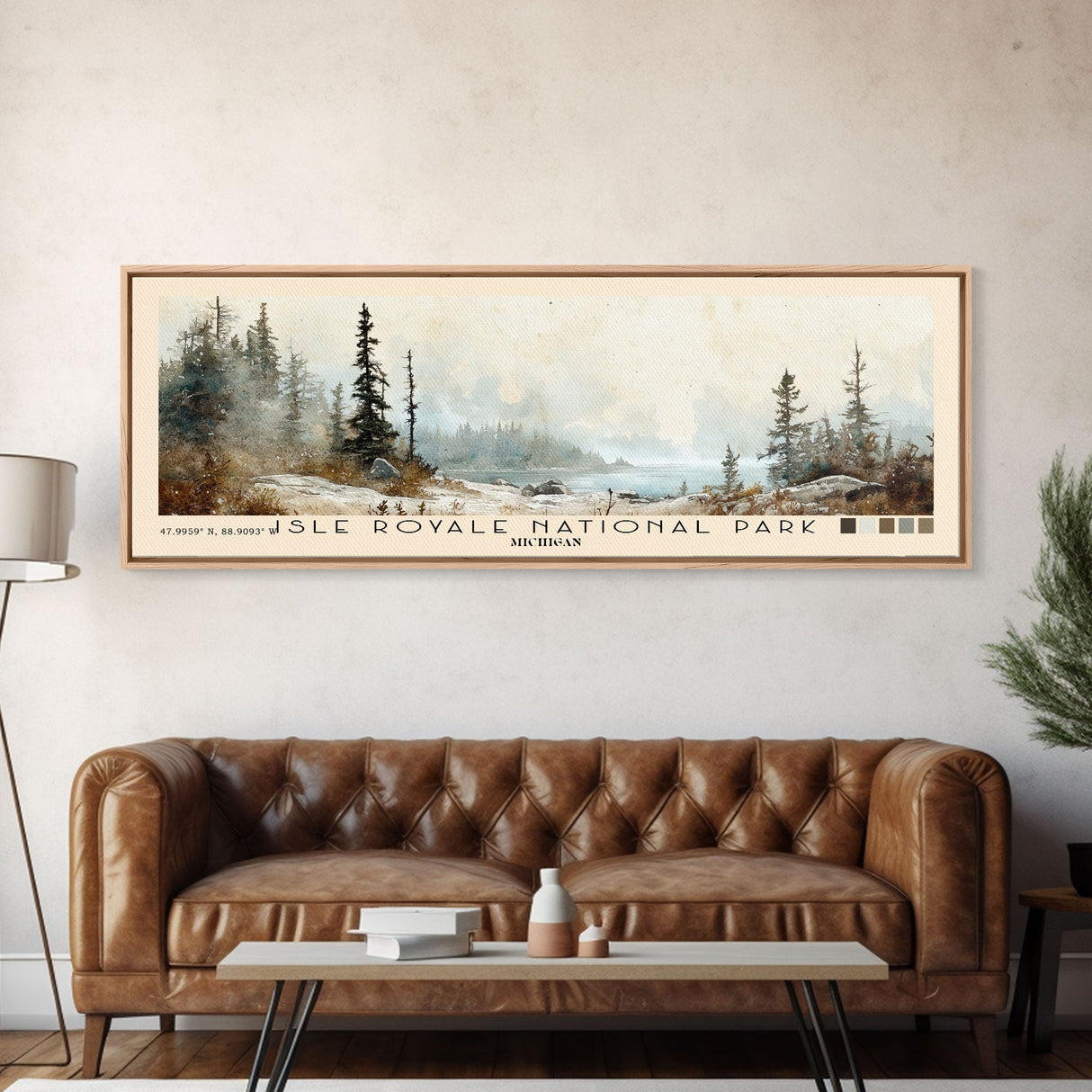 Isle Royale National Park, Michigan Watercolor Print, Vacation Gift, Michigan Wall Art, Beach Painting, Beach Decor, Large Wall Art, Wood Frame Art