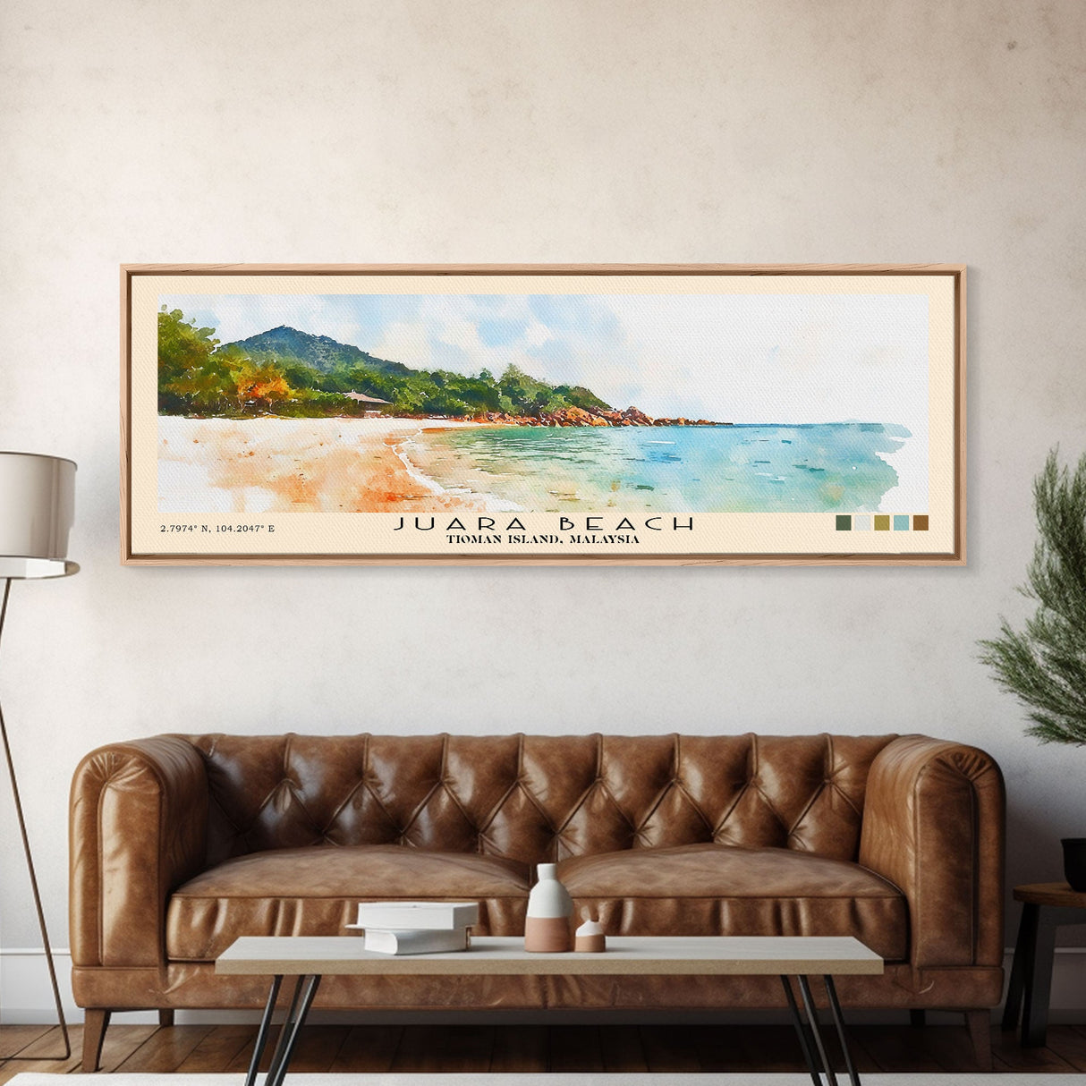 Juara Beach, Tioman Island, Malaysia Watercolor Print, Vacation Gift, Tioman Island, Malaysia Wall Art, Beach Painting, Beach Decor, Large Wall Art, Wood Frame Art