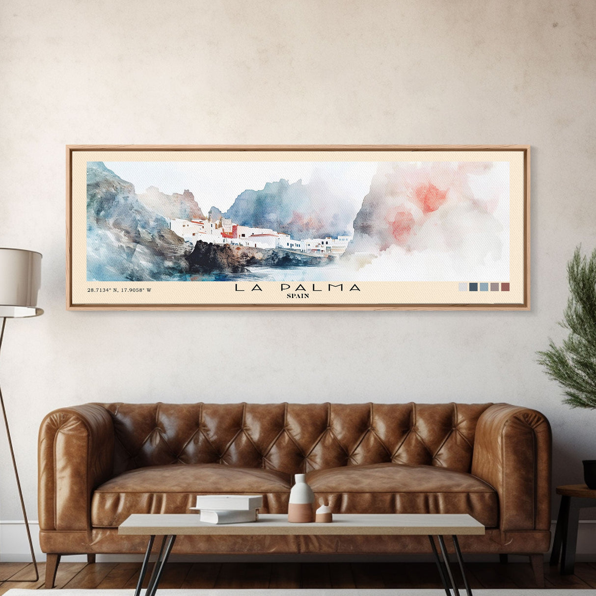 La Palma, Spain Watercolor Print, Vacation Gift, Spain Wall Art, Beach Painting, Beach Decor, Large Wall Art, Wood Frame Art