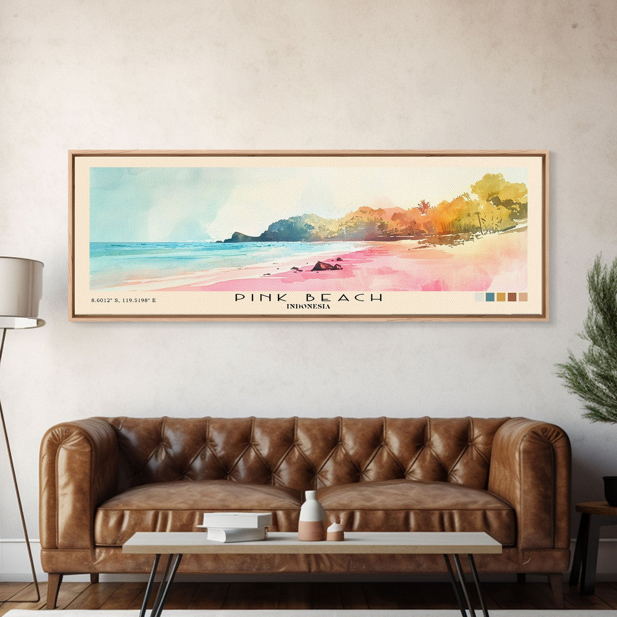 Pink Beach, Indonesia Watercolor Beach Print, Vacation Gift, Indonesia Wall Art, Beach Painting, Beach Decor, Beach Painting