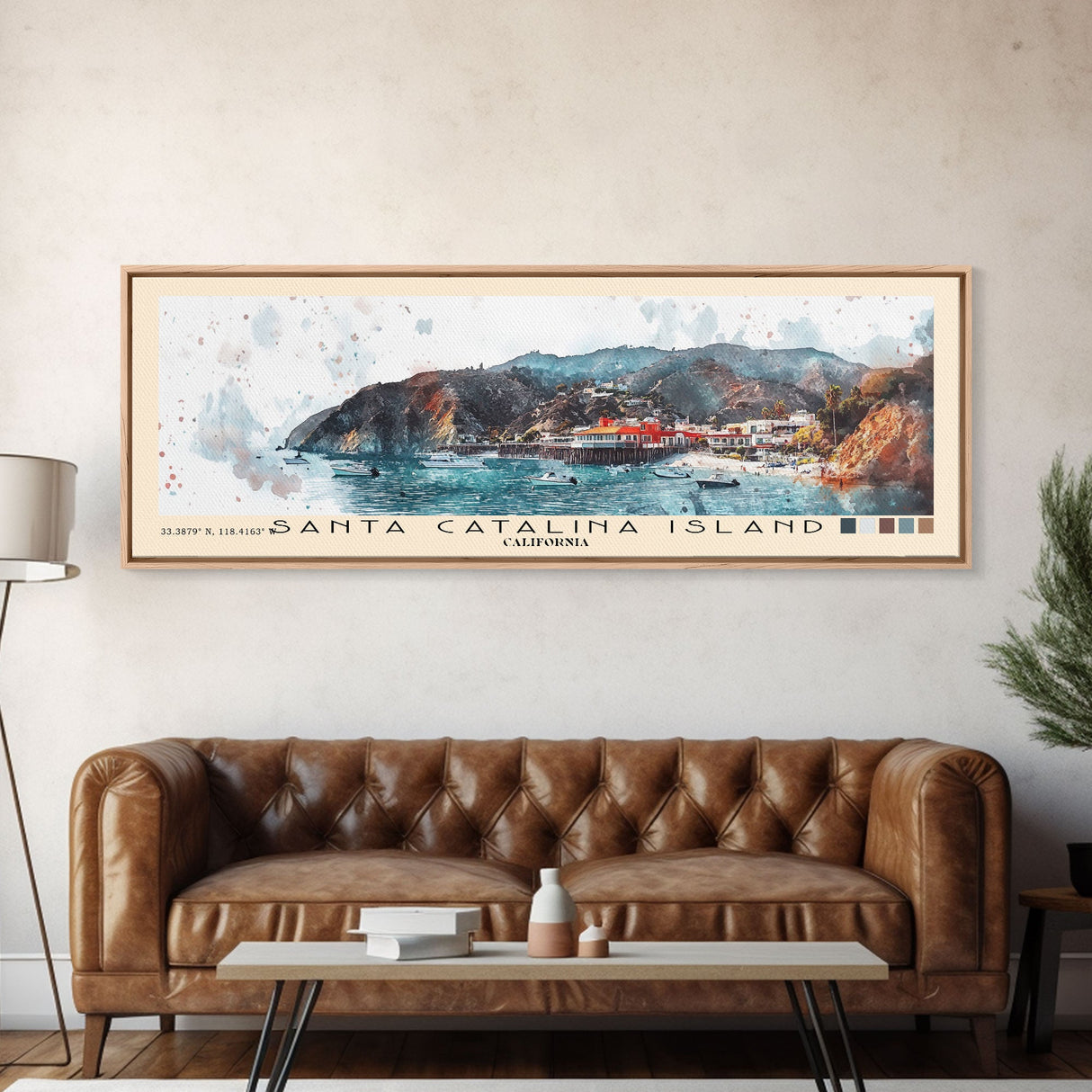Santa Catalina Island, California Watercolor Beach Print, Vacation Gift, California Wall Art, Framed Canvas Print, Framed Beach Painting
