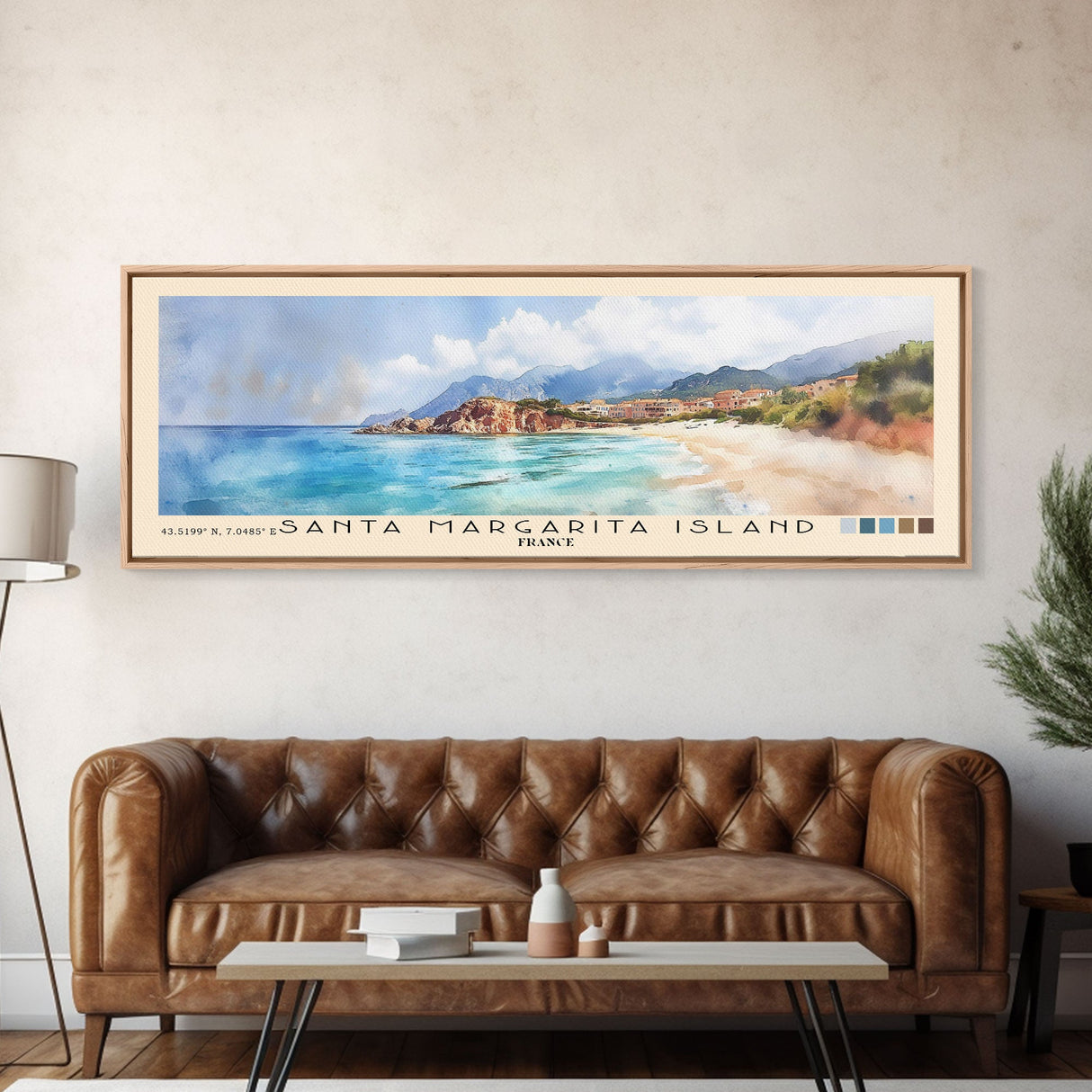 Santa Margarita Island, France Watercolor Print, Vacation Gift, France Wall Art, Beach Painting, Beach Decor, Large Wall Art, Wood Frame Art