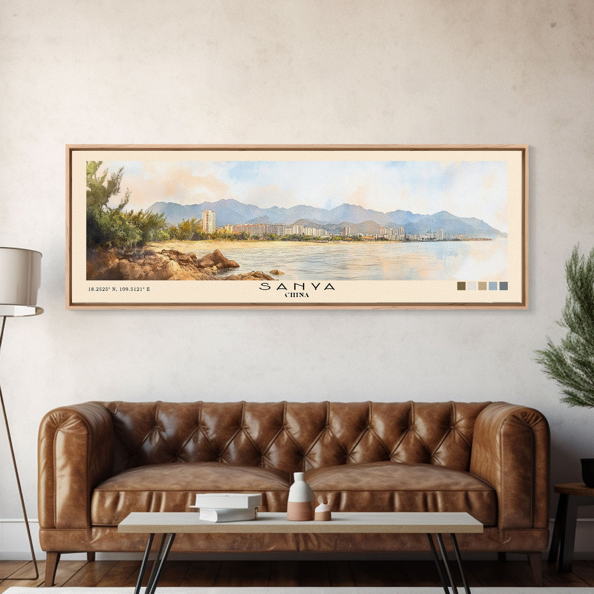 Sanya, China Watercolor Print, Vacation Gift, China Wall Art, Beach Painting, Beach Decor, Large Wall Art, Wood Frame Art