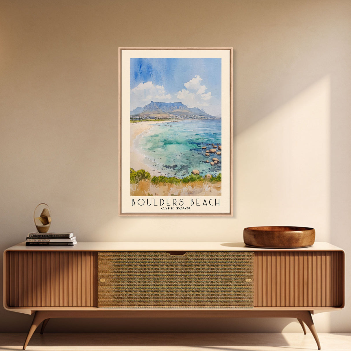 Boulders Beach, Cape Town Watercolor Beach Print, Vacation Gift, Cape Town Wall Art, Beach Painting, Beach Decor, Beach Painting