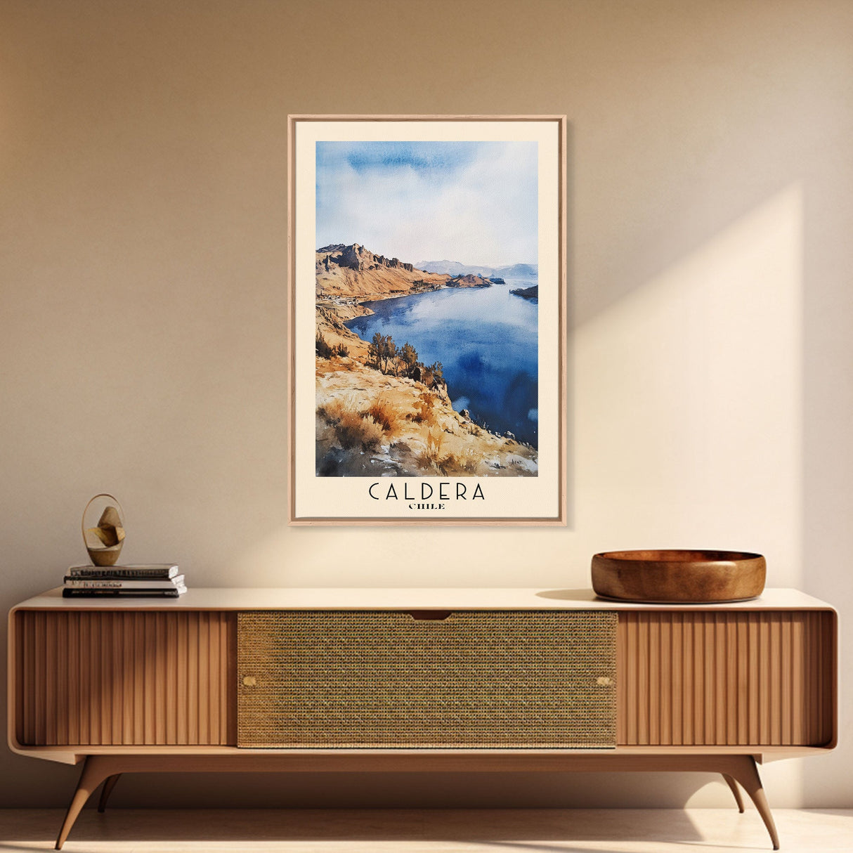 Caldera, Chile Watercolor Print, Vacation Gift, Chile Wall Art, Beach Painting, Beach Decor, Large Wall Art, Wood Frame Art
