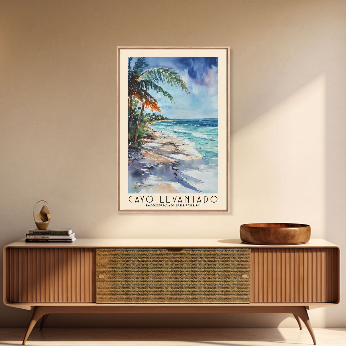 Cayo Levantado, Dominican Republic Watercolor Print, Vacation Gift, Dominican Republic Wall Art, Beach Painting, Beach Decor, Large Wall Art, Wood Frame Art