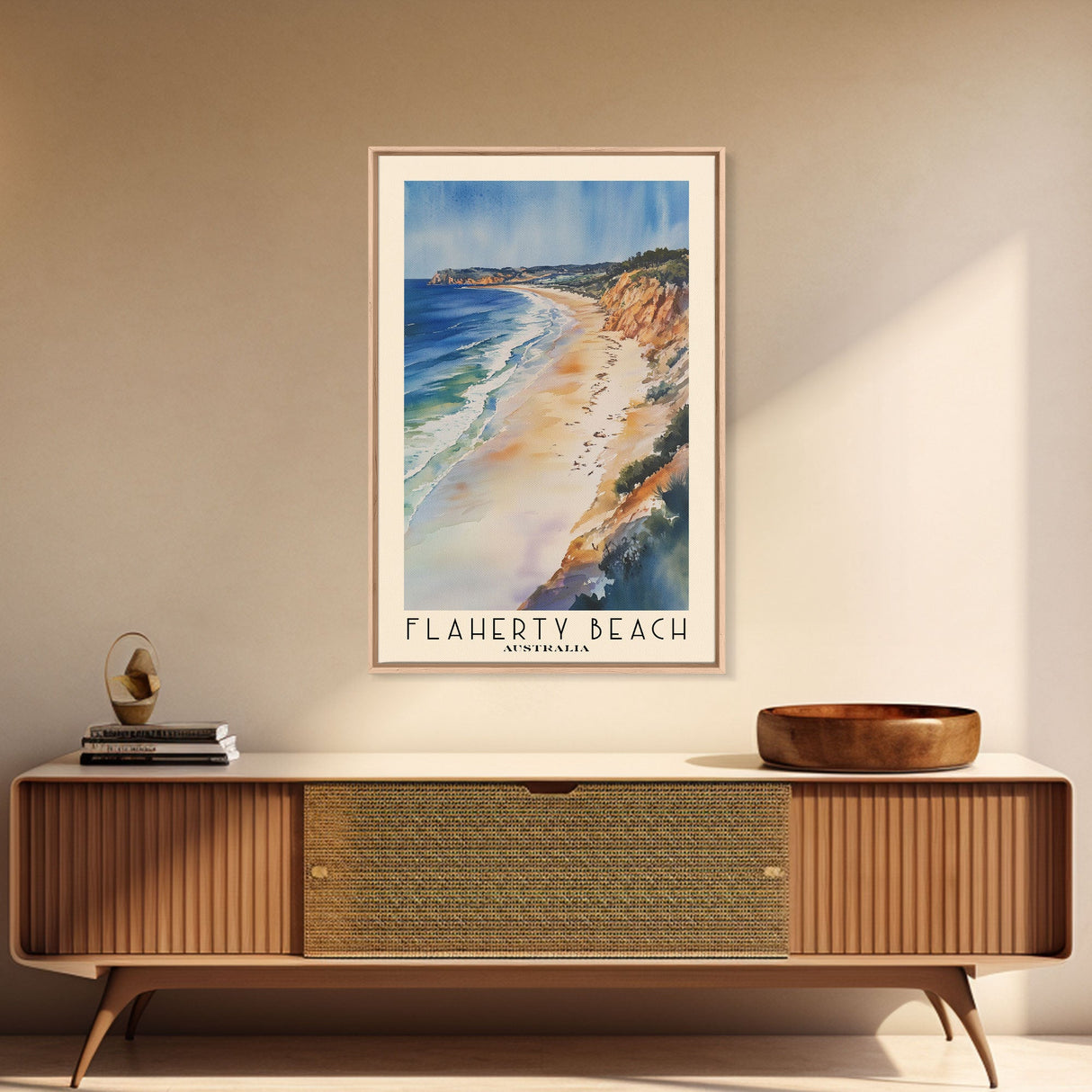Flaherty Beach, Australia Watercolor Print, Vacation Gift, Australia Wall Art, Beach Painting, Beach Decor, Large Wall Art, Wood Frame Art