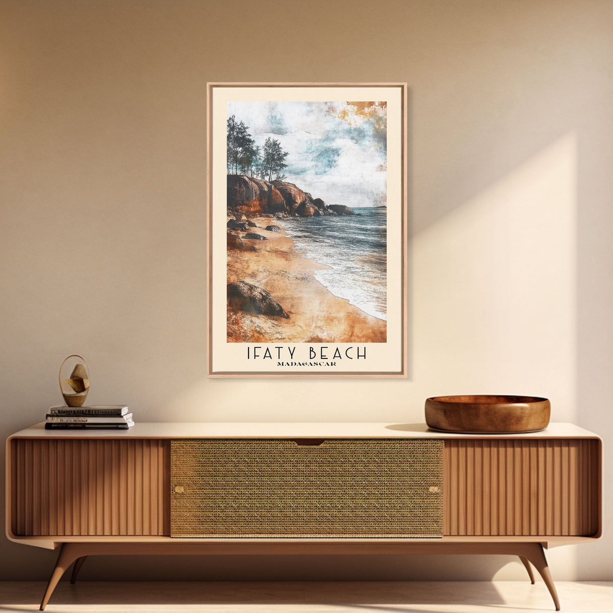 Ifaty Beach, Madagascar Watercolor Print, Vacation Gift, Madagascar Wall Art, Beach Painting, Beach Decor, Large Wall Art, Wood Frame Art