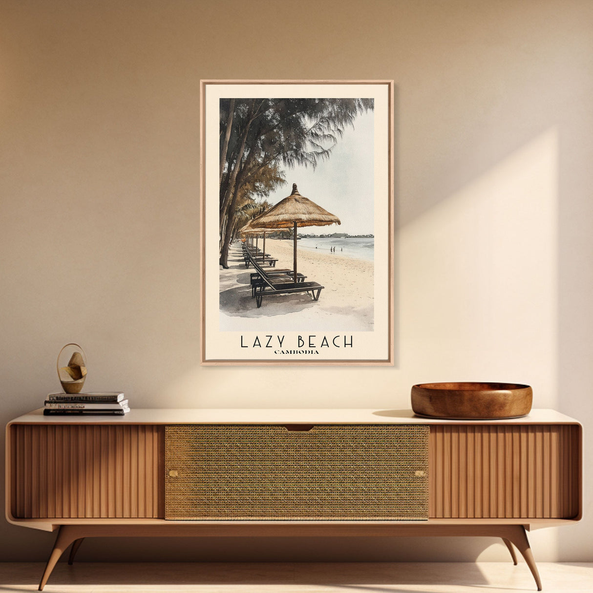 Lazy Beach, Cambodia Watercolor Beach Print, Vacation Gift, Cambodia Wall Art, Beach Painting, Beach Decor, Beach Painting