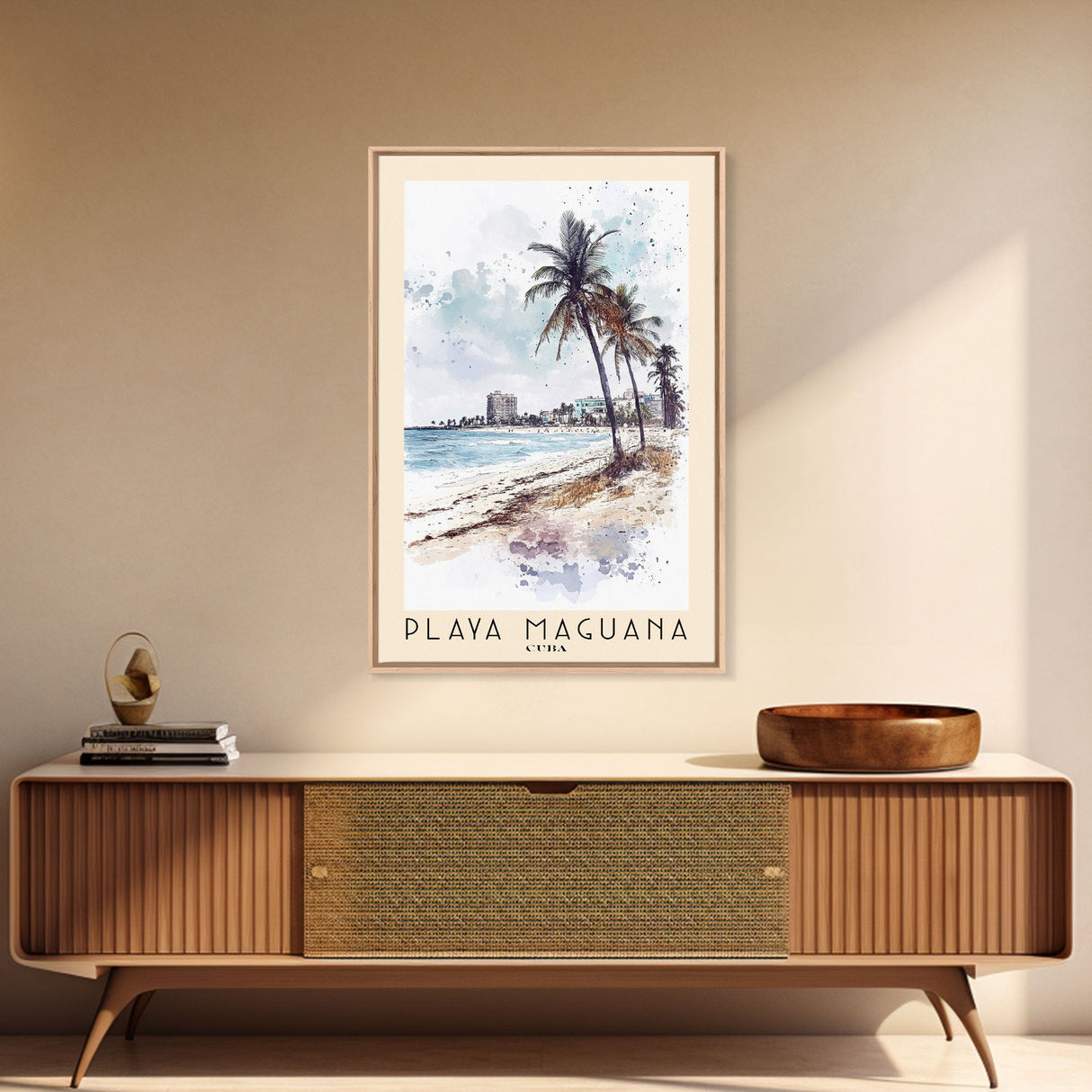Playa Maguana, Cuba Watercolor Beach Print, Vacation Gift, Cuba Wall Art, Framed Canvas Print, Framed Beach Painting