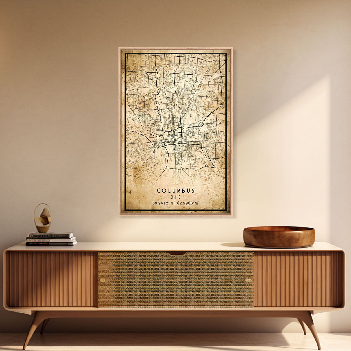 Columbus vintage map print poster or framed canvas, Ohio map print poster canvas, Columbus city map print poster canvas