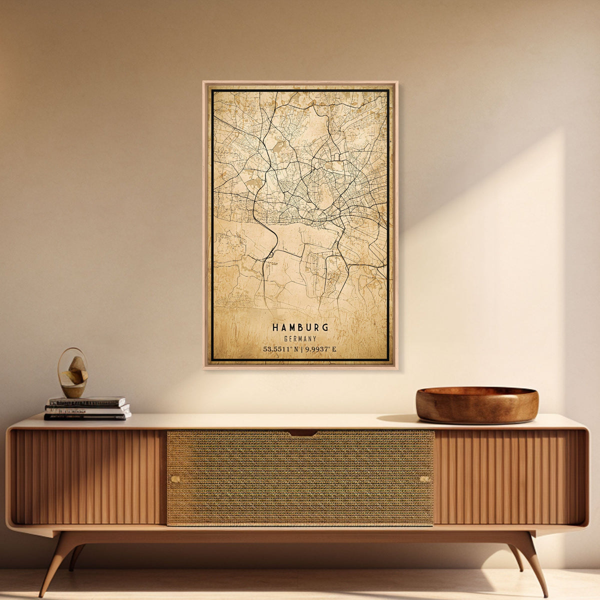 Old Hamburg Germany City Map Wall Art Canvas Print, Vintage Style Hamburg Map, Framed Wall Art, Cool Hamburg Wall Art, Office Art