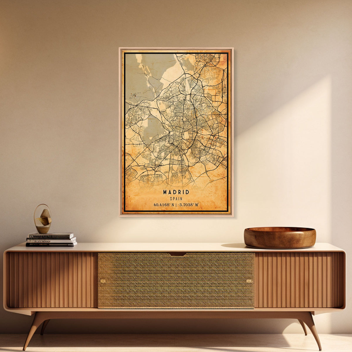 Madrid Spain map print poster or framed canvas, Madrid map print poster canvas, Madrid city map print poster canvas, Vintage Travel Art