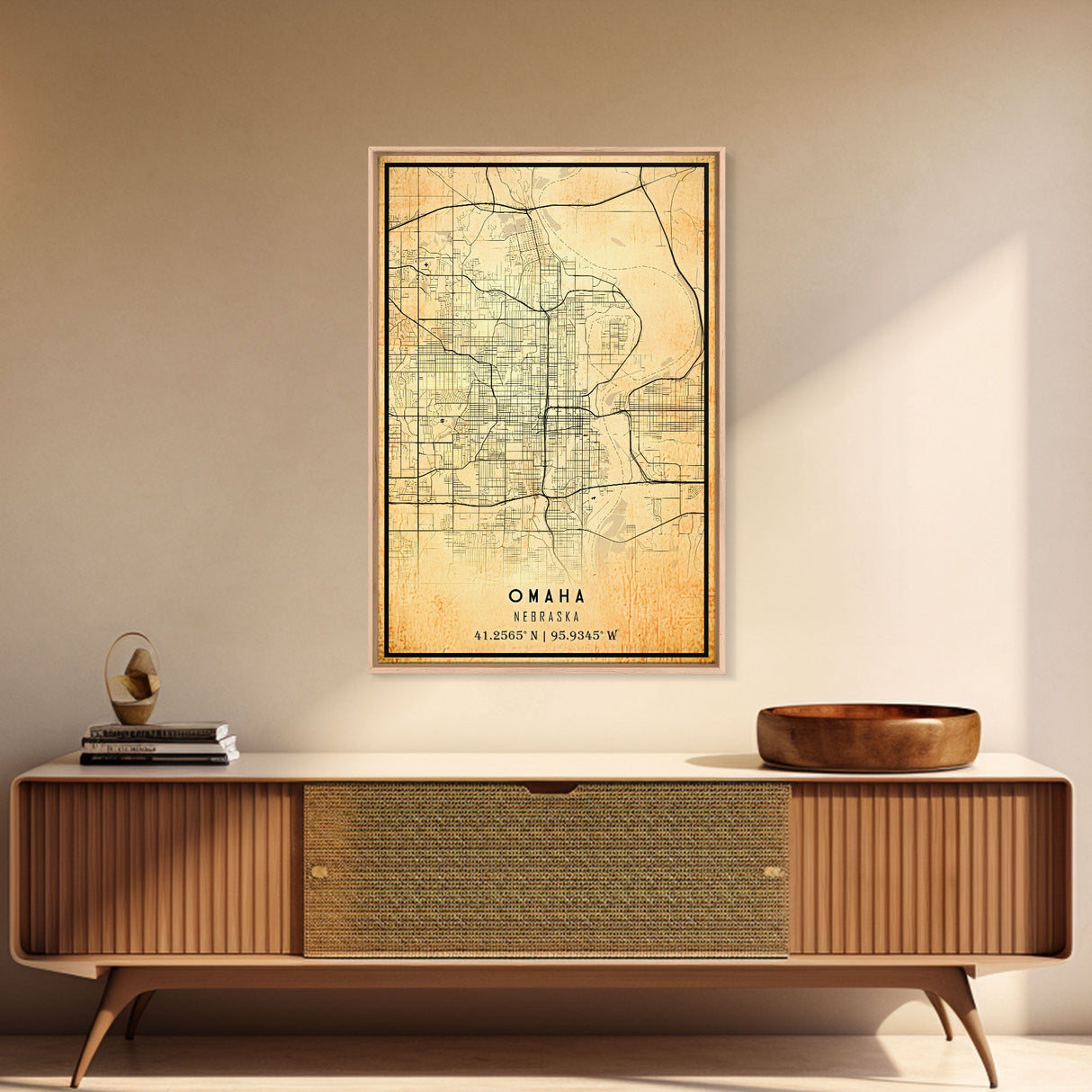 Omaha Nebraska map print poster or framed canvas, Omaha map print poster canvas, Omaha city map print poster canvas, Vintage Travel Art