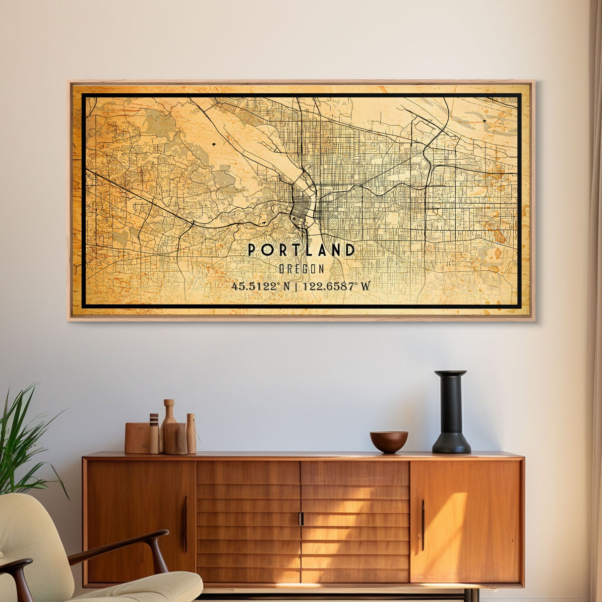 Portland Oregon Street Map, Framed Canvas Art, Oregon United States Road Map Wall Art, Office Wall Art, Portland Wall Decor for Office