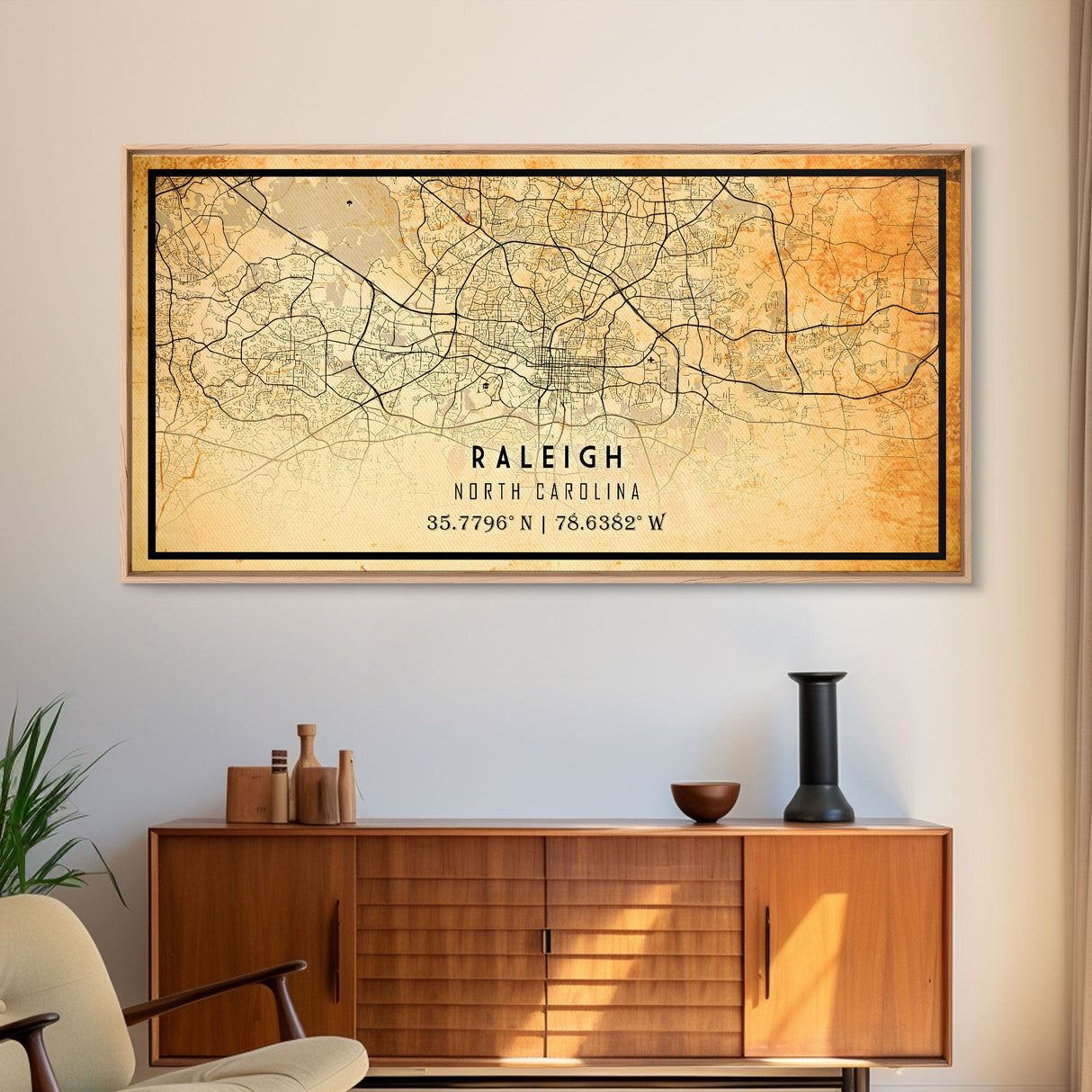 Raleigh North Carolina map print poster or framed canvas, Raleigh map print poster canvas, Raleigh city map Canvas print, Vintage Travel Art