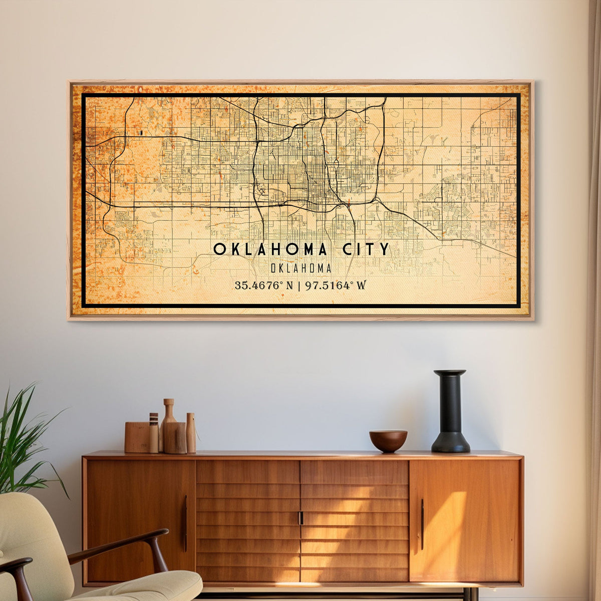 Oklahoma City Vintage Map Print, Oklahoma Map, Oklahoma State Map Art, Oklahoma City Road Map Poster, Vintage Map Gift, Road Trip Art