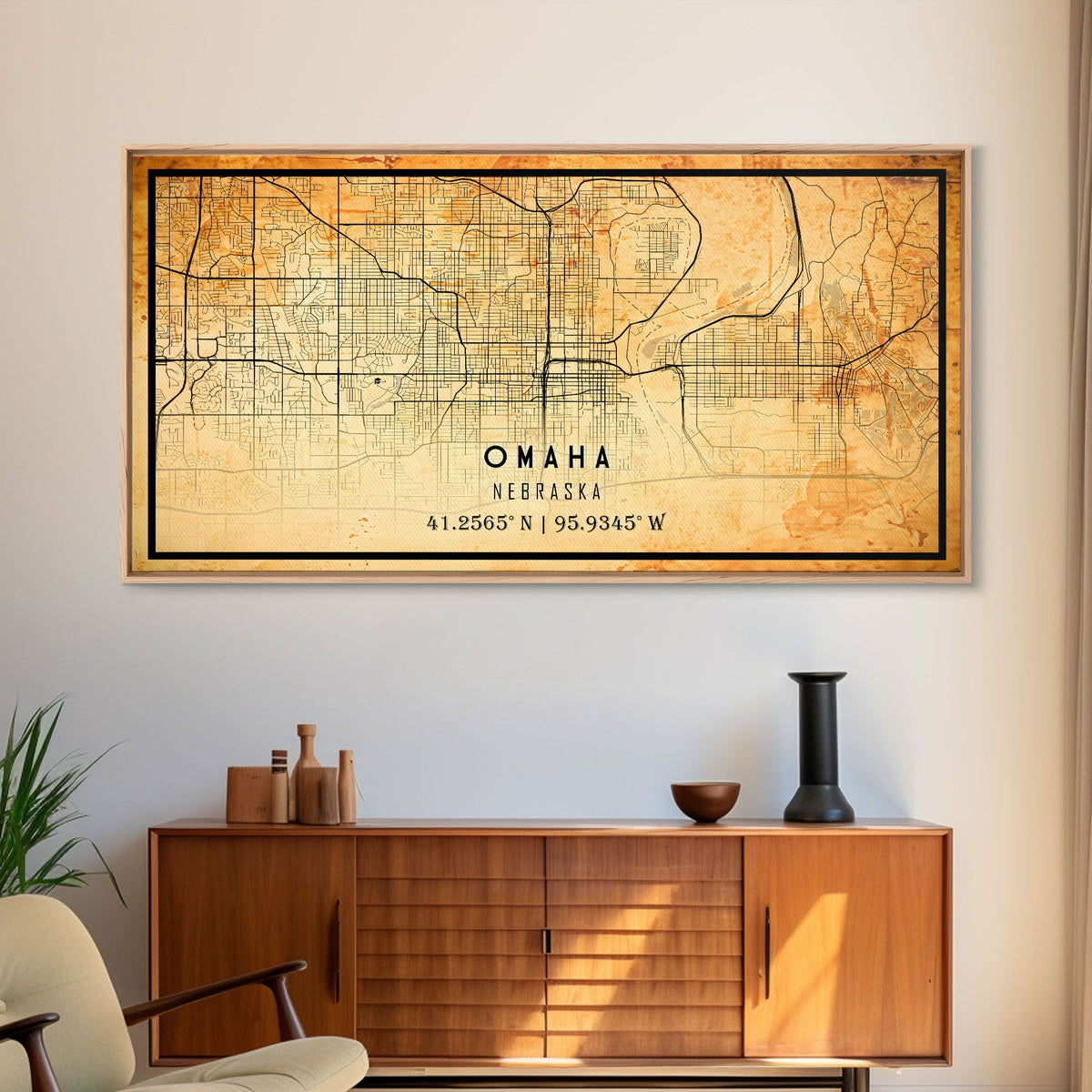 Omaha Nebraska map print poster or framed canvas, Omaha map print poster canvas, Omaha city map print poster canvas, Vintage Travel Art