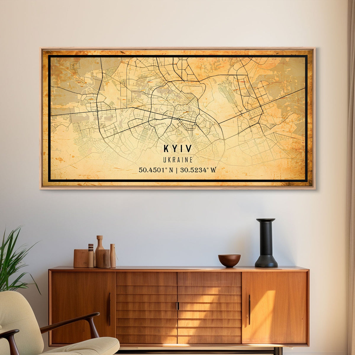 Old Kyiv Ukraine City Map Wall Art Canvas Print, Vintage Style Kyiv Map, Framed Wall Art, Cool Kyiv Ukraine Wall Art, Office Art