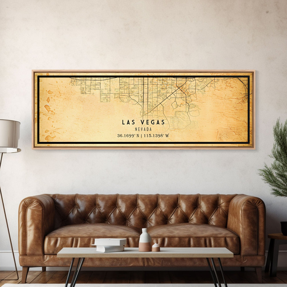 Panoramic Old Las Vegas City Map Wall Art Canvas Print, Vintage Style Las Vegas Map, Framed Wall Art, Cool Las Vegas Wall Art, Office Decor