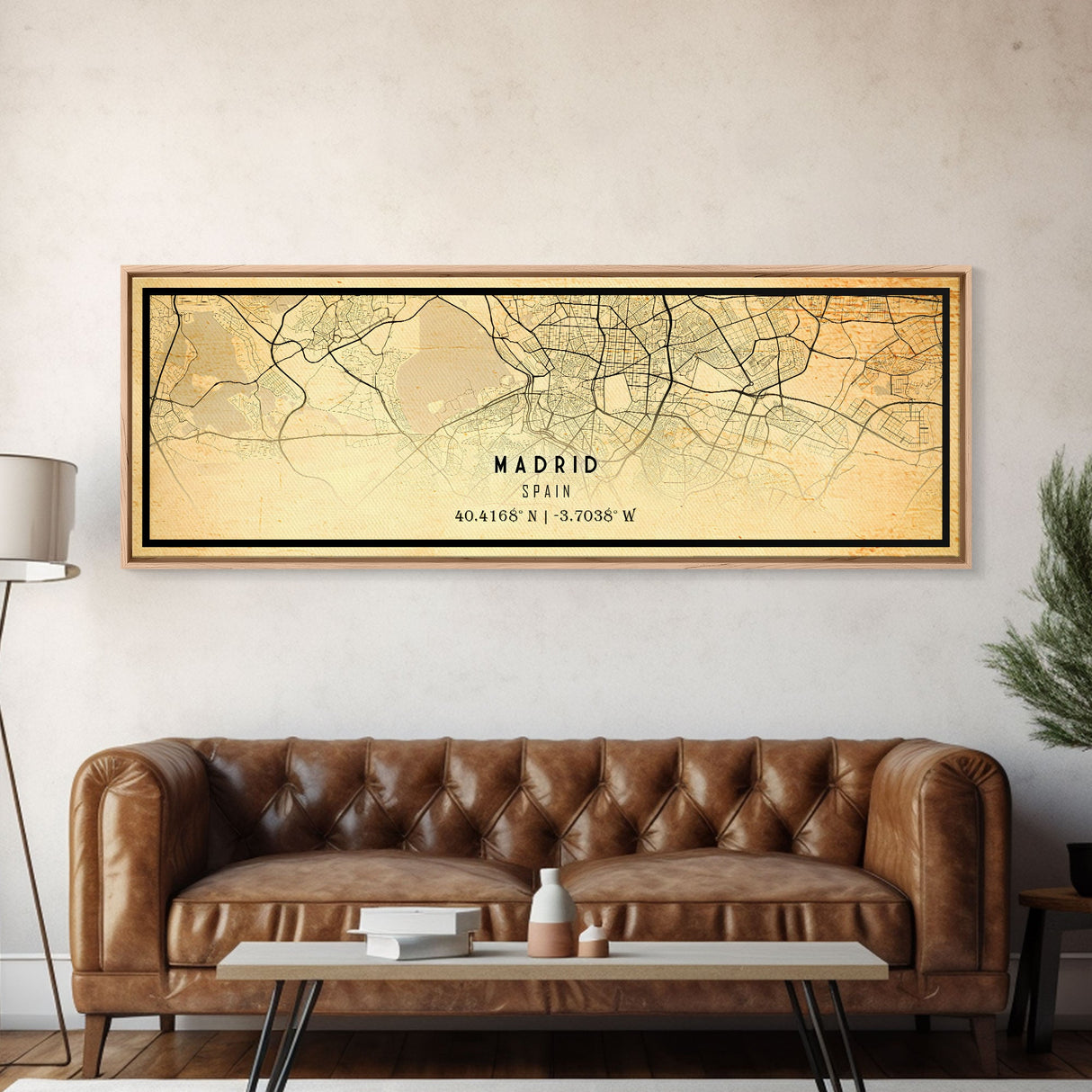 Panoramic Madrid Spain map print poster or framed canvas, Madrid map print poster canvas, city map print poster canvas, Vintage Travel Art