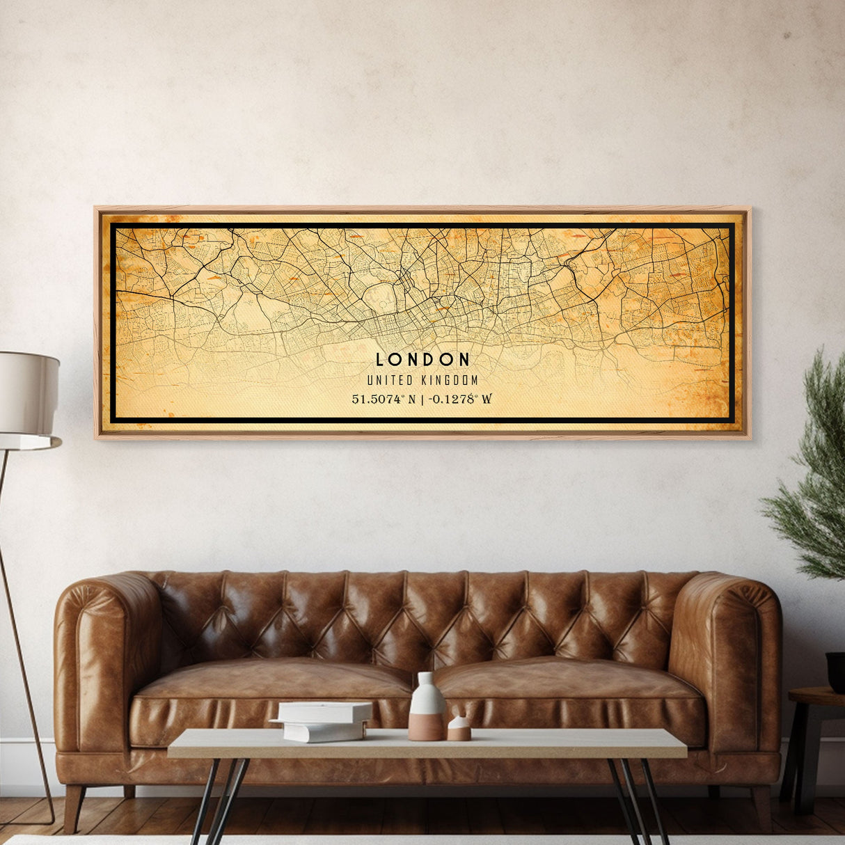 Panoramic London UK map print poster or framed canvas, London map print canvas, London city map print poster canvas, Vintage Travel Art