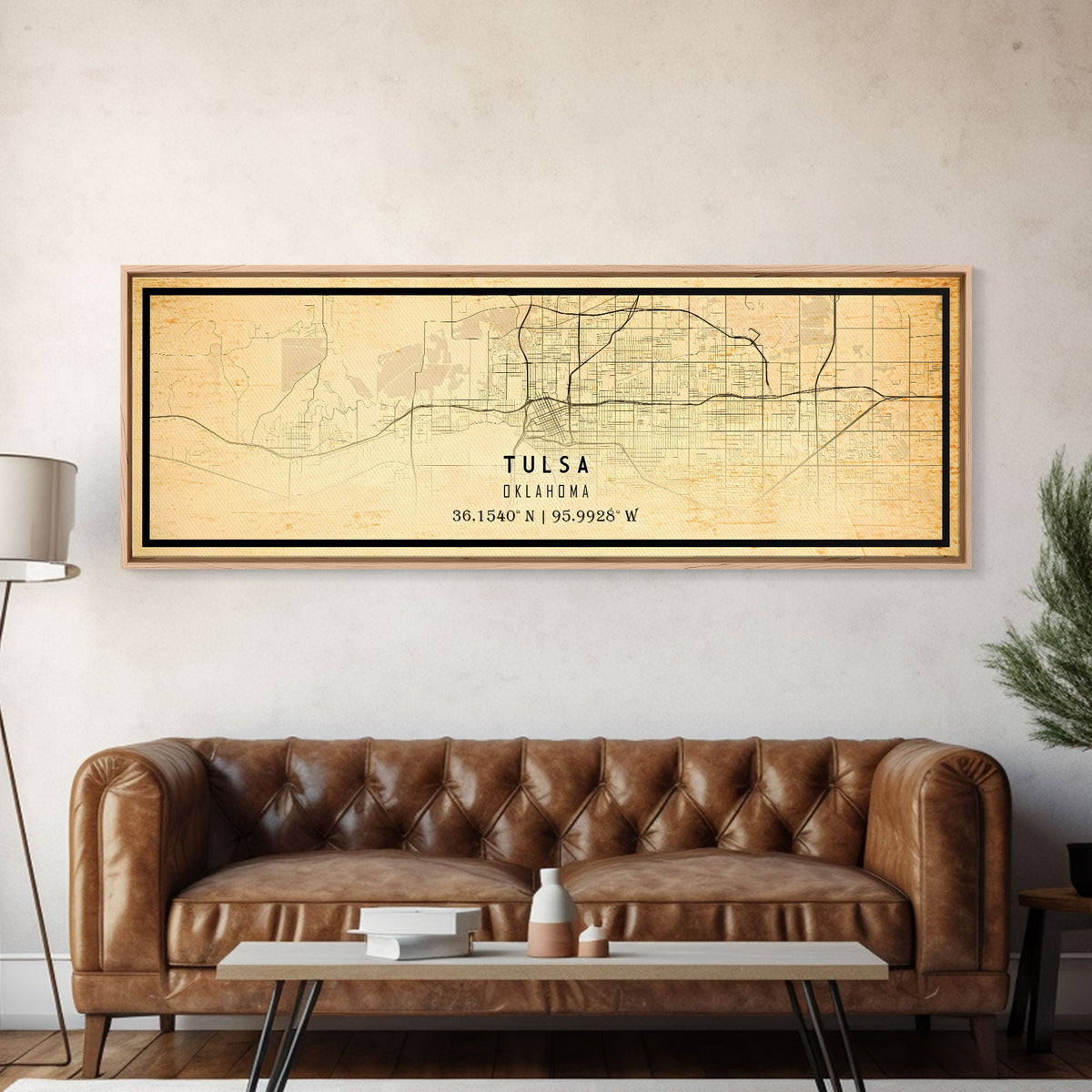 Panoramic Tulsa Map Art - Oklahoma - Custom City Streets Map Print - University of Tulsa - Home Office Decor Map Decor Oklahoma Wall Art