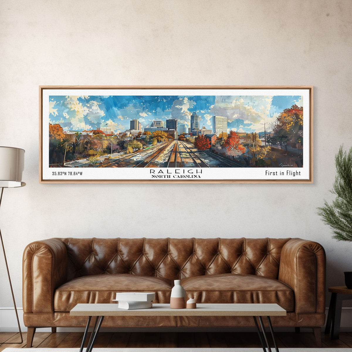 Raleigh North Carolina Panoramic Print, Beautiful Framed Canvas Print, Travel Poster Art, Living Room Decor, Office Wall Art