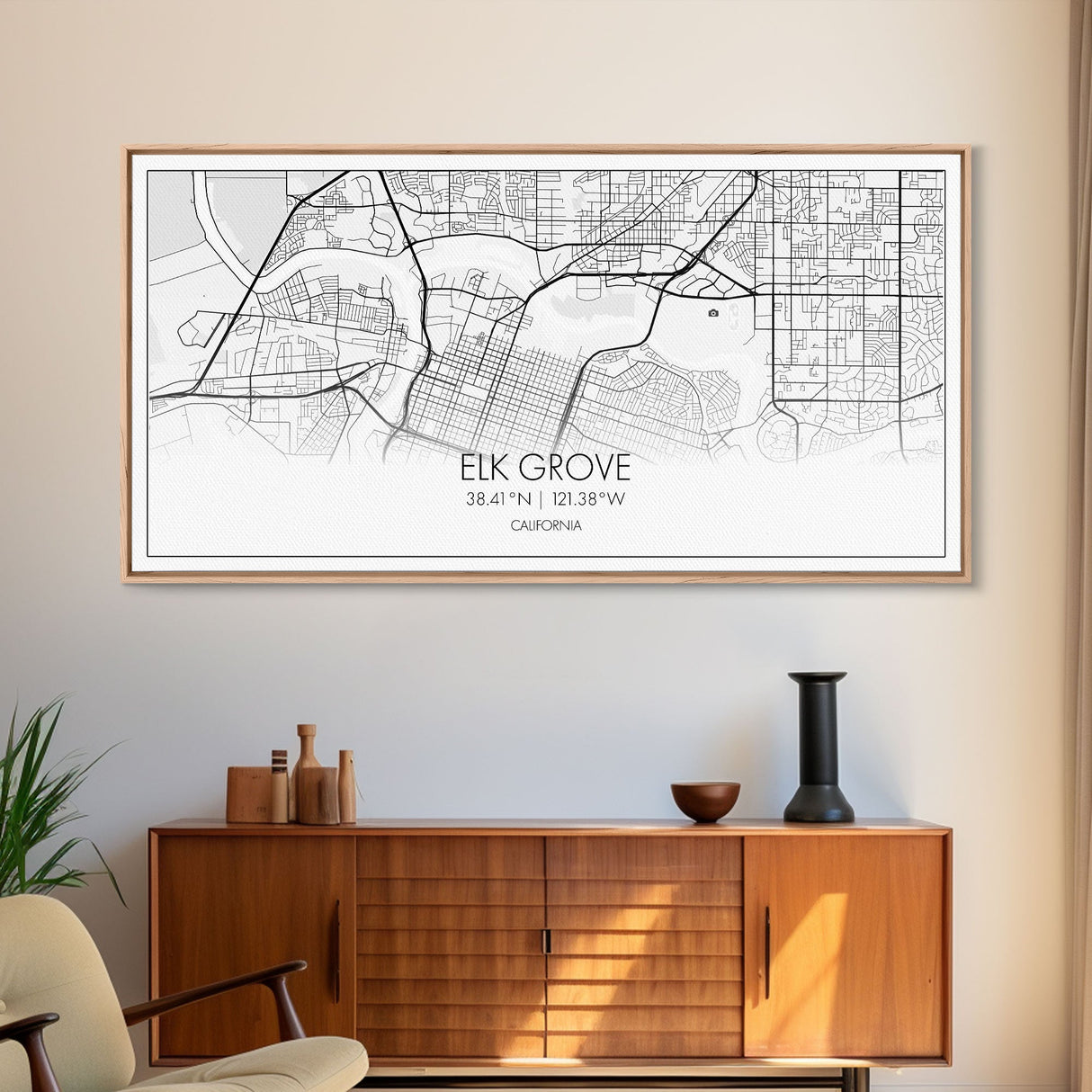 Elk Grove Street Map, California Map, Map Art, Minimalist Art, Wall Art, Canvas Art, Trendy Décor, Gift For Friend, Couple Wall Décor