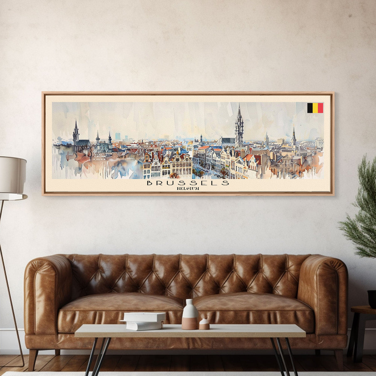 Brussels Belgium Panoramic Travel Poster, Framed Canvas Print or Metal Wall Art, Travel Art, Home Decor, Panoramic Painting, Midcentury Art