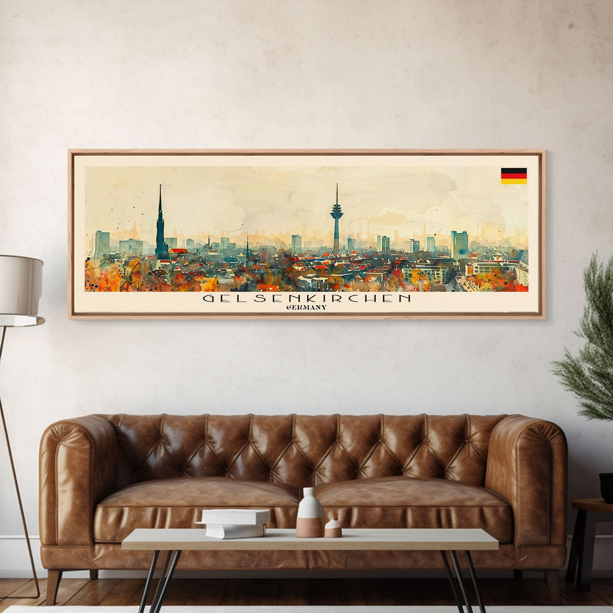 Gelsenkirchen Germany Panoramic Travel Poster, Framed Canvas Print or Metal Wall Art, Travel Art, Home Decor, Panoramic Painting, Midcentury Art